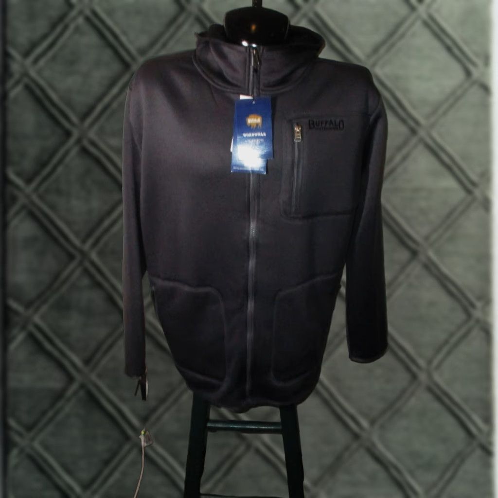 BUFFALO David Bitton Hooded Full Zip Sherpa Lined Gray Jacket Size L Men NWT