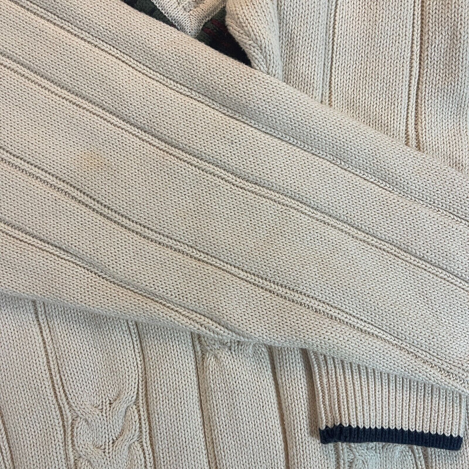 Vintage VTG Preppy Gant Cream Cable Knit Plaid Collar V-Neck Sweater Size US L / EU 52-54 / 3 - 6 Thumbnail