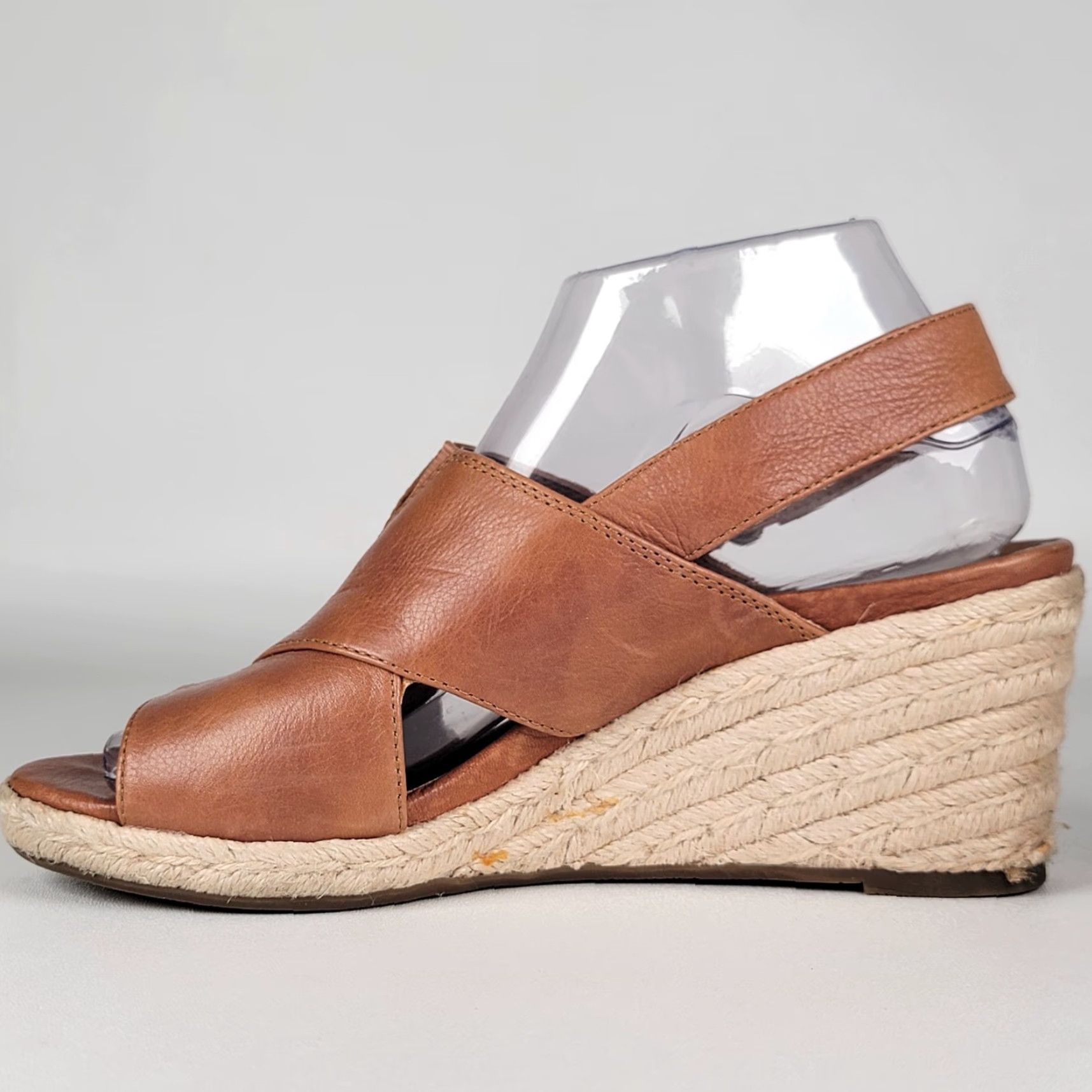 Vintage American Eagle Women Brown Leather Sandal Wedge Heel Strappy Espadrilles Size 8M Size US 8 / IT 38 - 5 Thumbnail