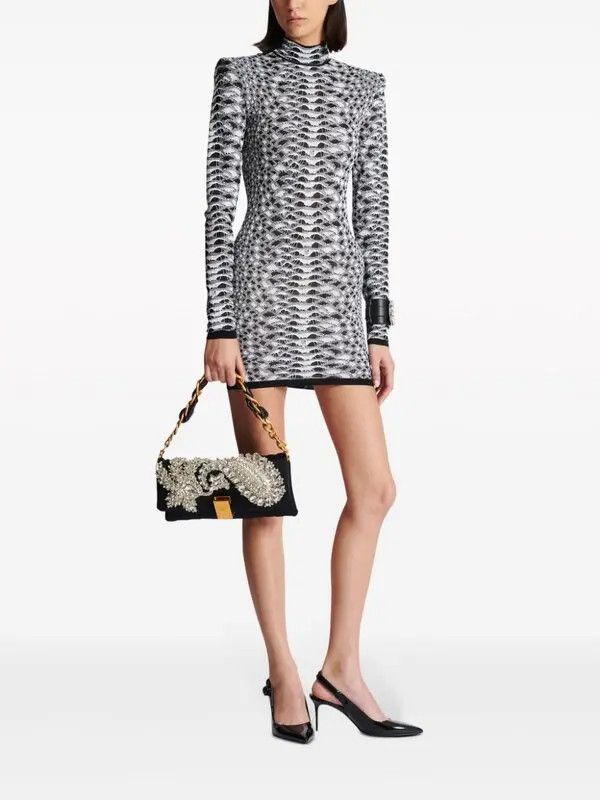 Balmain o1s1wg110825 Python Jacquard Knitted Dress in Black/White Size L / US 10 / IT 46 - 2 Thumbnail