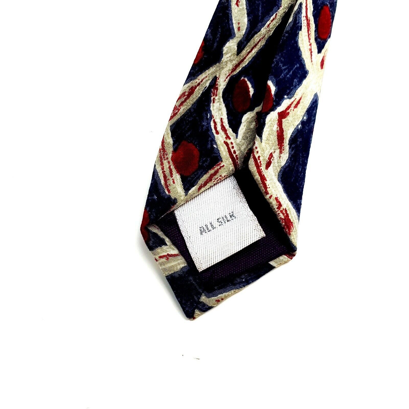 Pierre Cardin Pierre Cardin Silk Tie Blue Red Tan Geometric Wide Print Size ONE SIZE - 4 Thumbnail