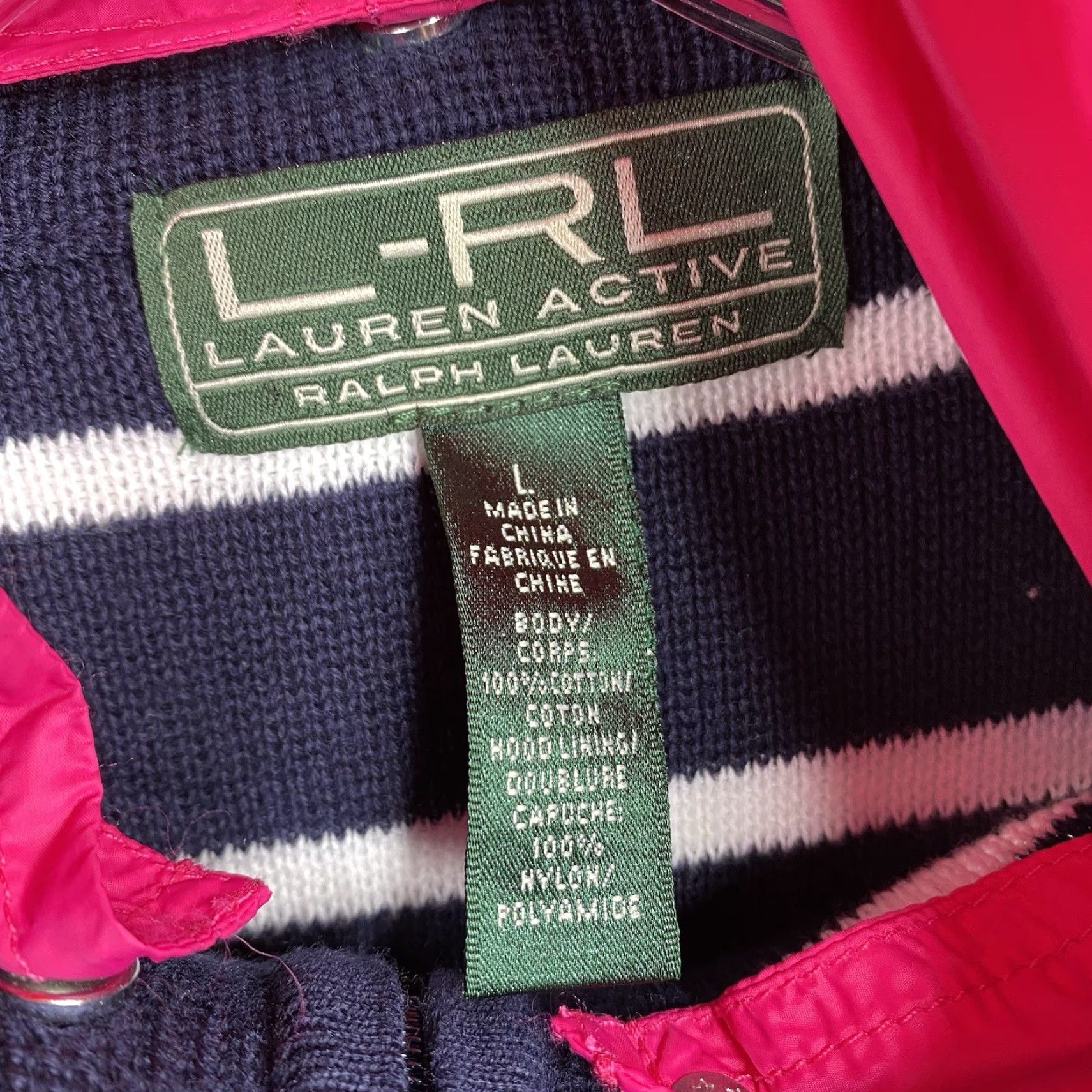 Ralph Lauren Ralph Lauren Active Cardigan Womens L Blue Pink Hooded Full Zip 90s Nautical Stripe Knit Lightweight Sweater Size L / US 10 / IT 46 - 4 Thumbnail