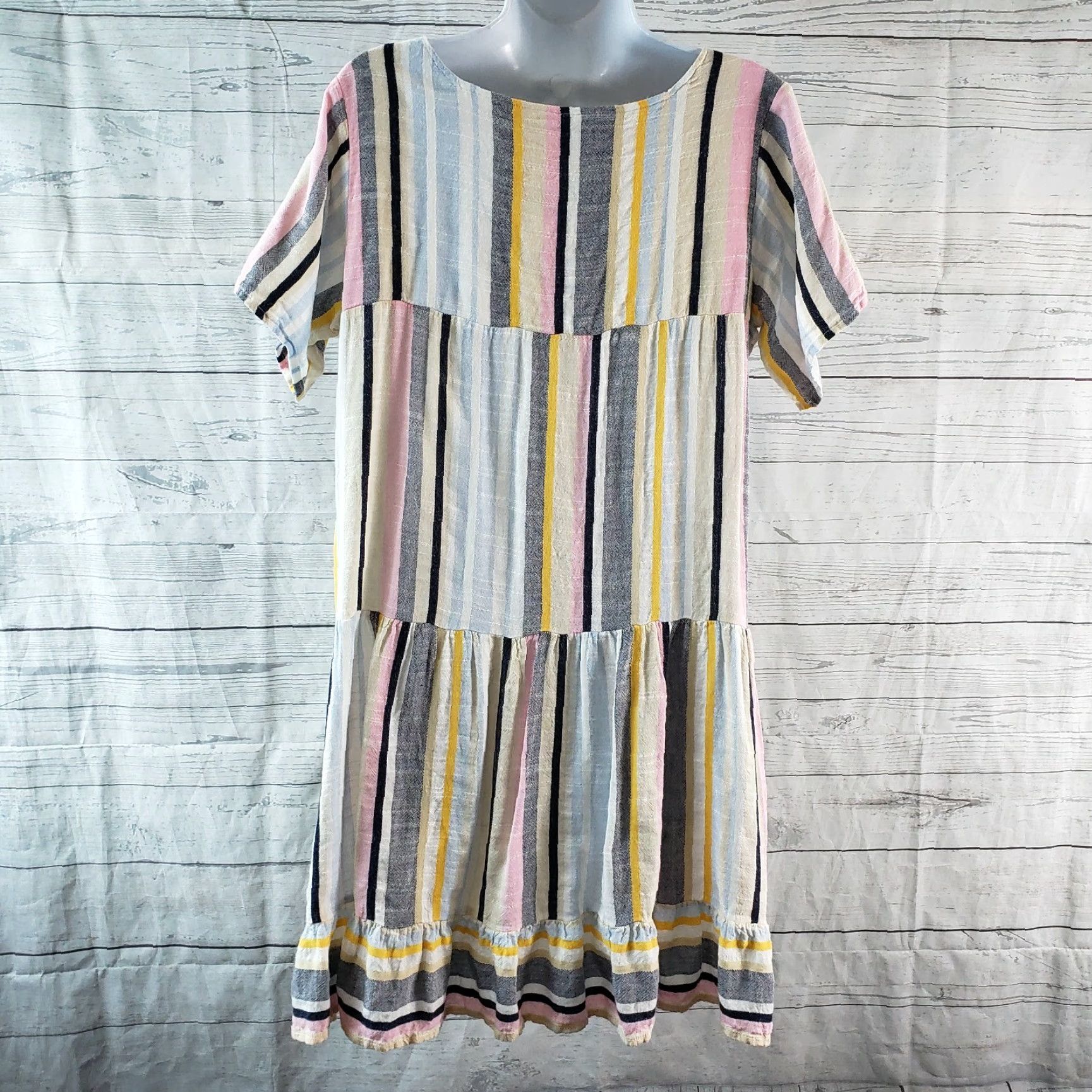 Vintage Evy's Tree Briar Dress Womens Medium Pink Blue Striped Cotton Blend Short Sleeve Pullover Casual Shift Dress Size M / US 6-8 / IT 42-44 - 4 Thumbnail