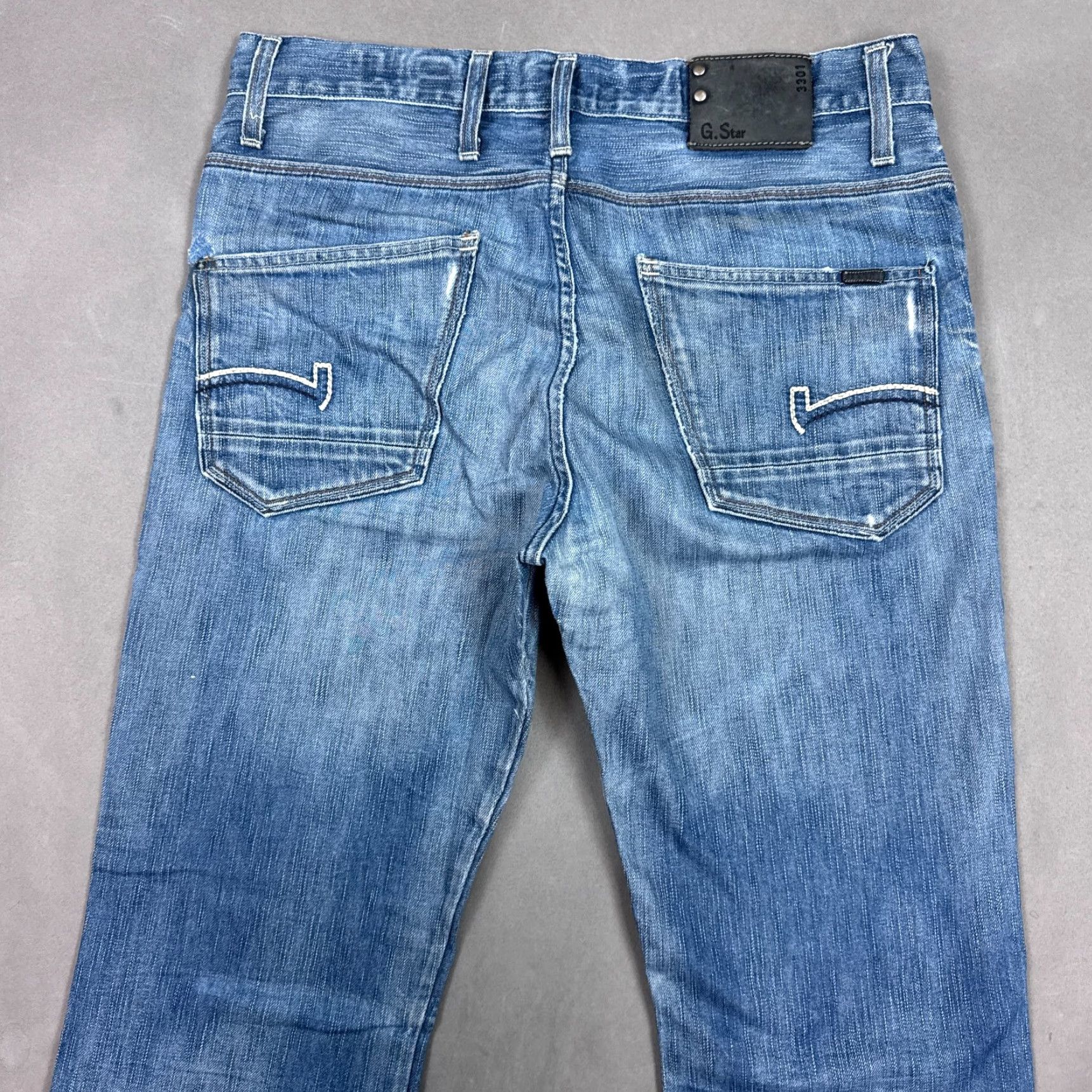 G-Star G Star Raw Jeans Mens 34x32 Blue Coder Button Fly Faded Distressed Denim 5-Pocket Straight Regular Jeans Mens XS? Size US 33 - 5 Thumbnail