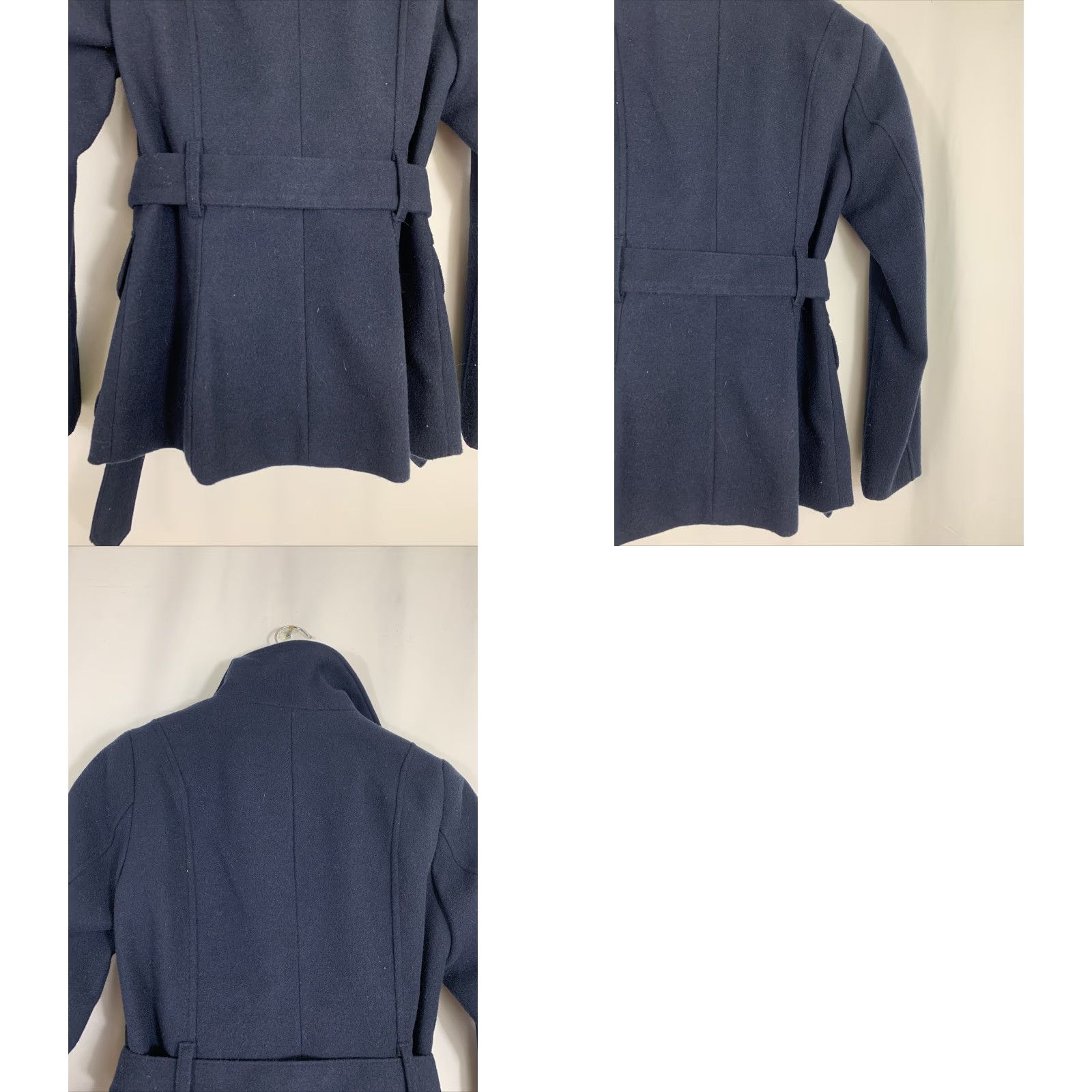H&M HM Womens Size 4 Navy Blue Belted Button Up Pea Coat Ribbed Winter Jacket Size S / US 4 / IT 40 - 9 Thumbnail