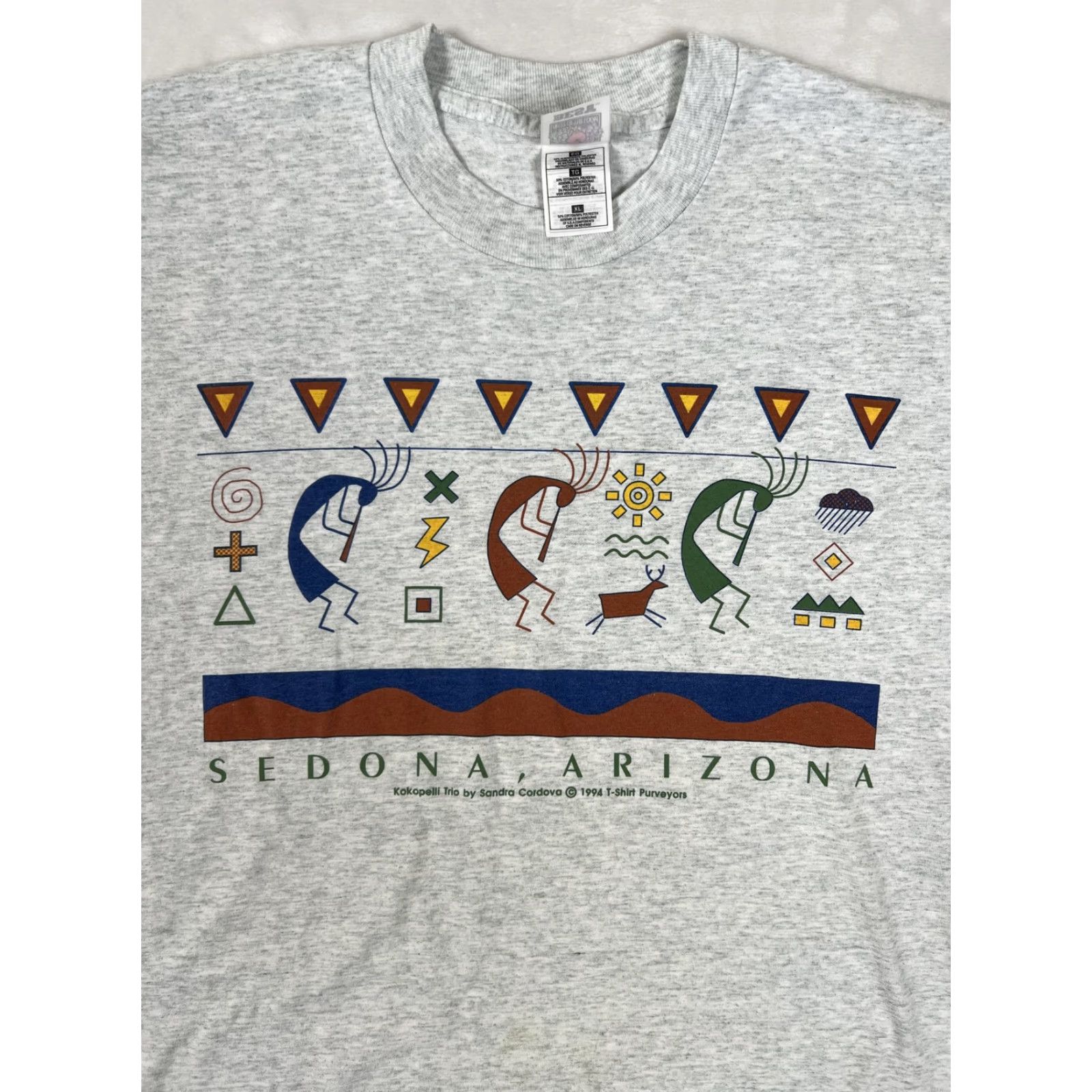 Fruit Of The Loom VINTAGE Sedona Arizona Kokopelli T-Shirt Mens XL Gray 1994 Southwest Graphic Size US XL / EU 56 / 4 - 2 Thumbnail