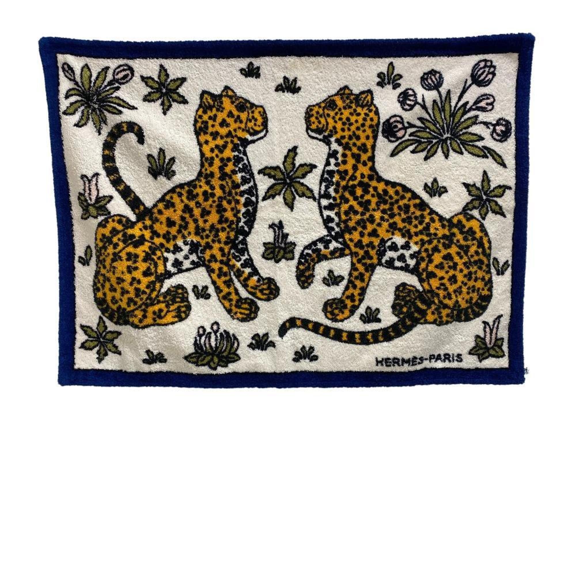 image of Hermes Panther Beach Towel Blue Men Women Z0005209