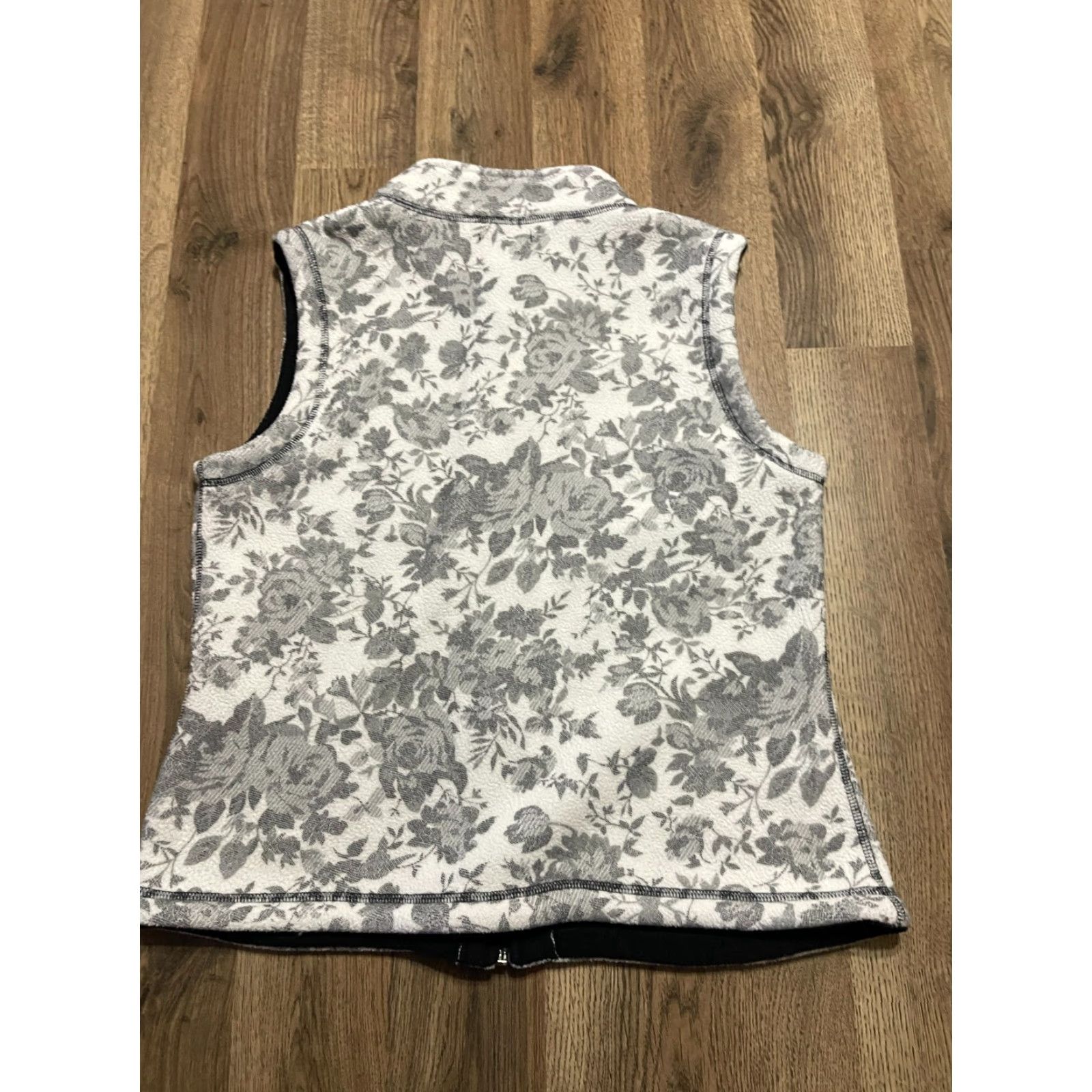 Vintage Moving Bleu Jacket, Floral, White, Full Zip, Vest, Women's Medium, Regular, Polyester, Casual, Fall Spring Summer, Adults? Womens Size M / US 6-8 / IT 42-44 - 2 Thumbnail