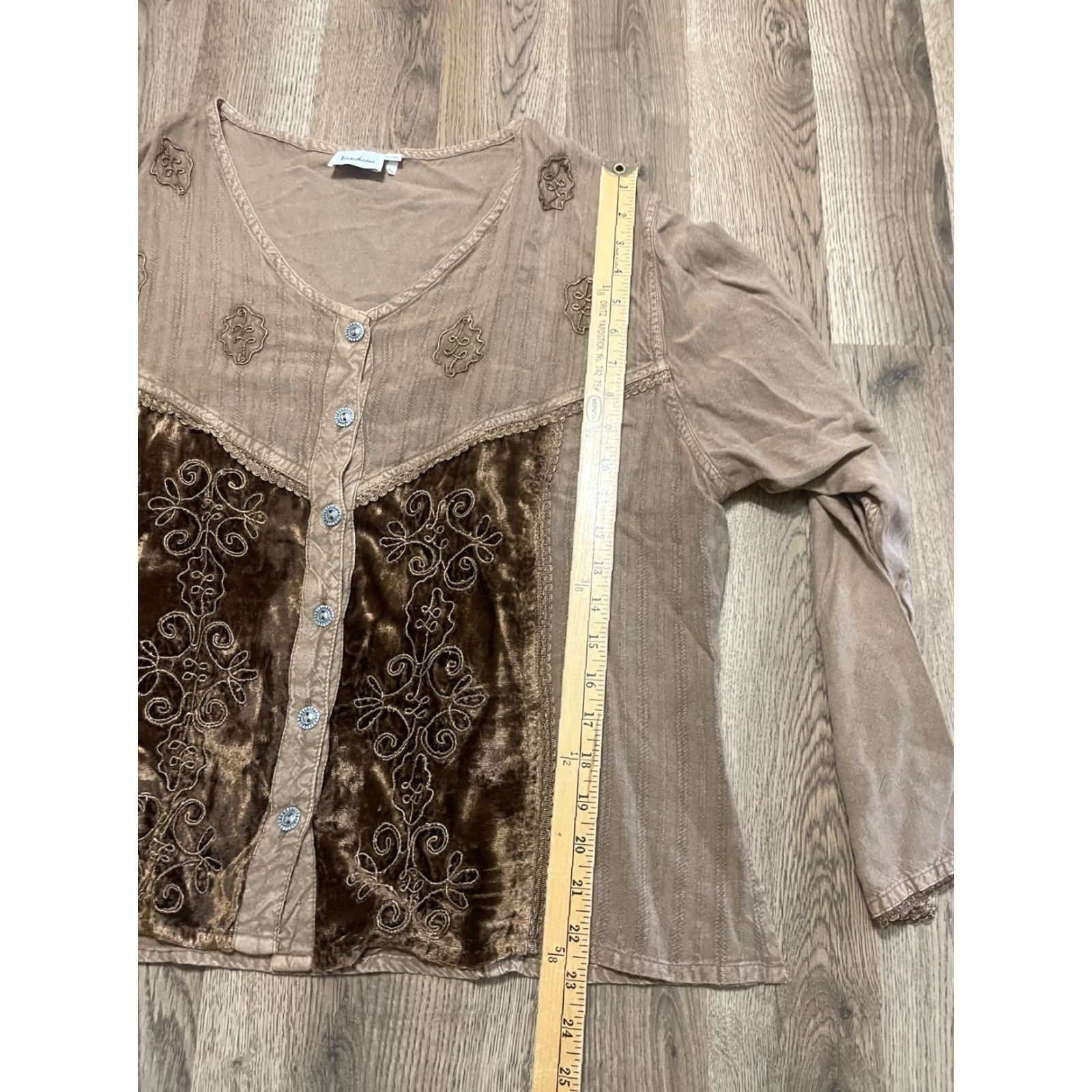 Vintage Vandana Blouse Women's L/XL Brown Long Sleeve Button Up V-neck Shirt Ladies Modern Fall Spring Summer Size L / US 10 / IT 46 - 7 Thumbnail