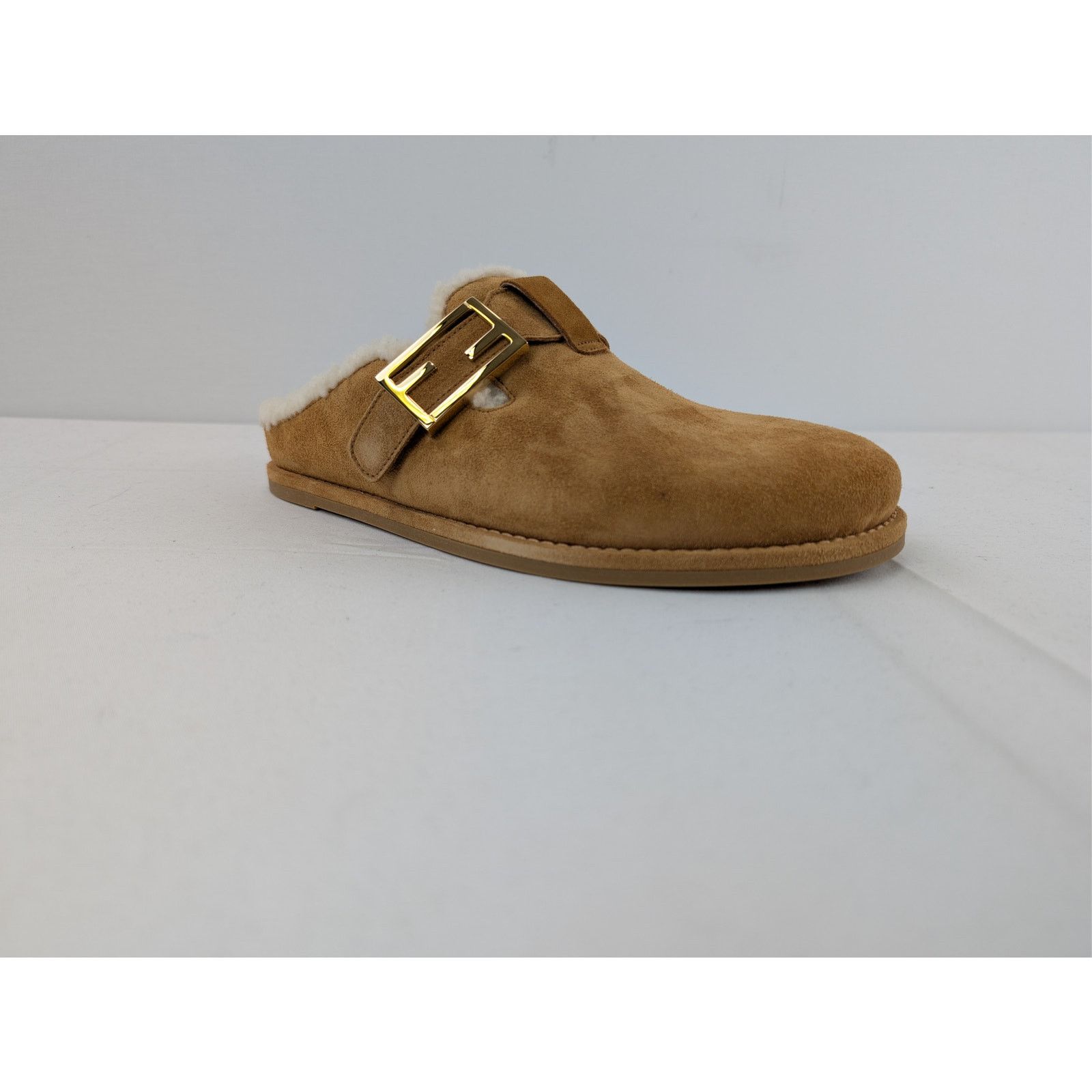Fendi o1rshd1 Leather Feel Suede Shearling Slippers Caramel Brown Size US 8 / IT 38 - 2 Thumbnail