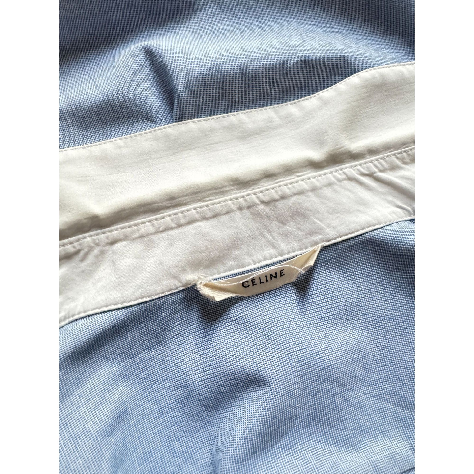 Celine Phoebe Philo Blue Shirt with White Contrast Collar & Cuffs Size S / US 4 / IT 40 - 4 Thumbnail