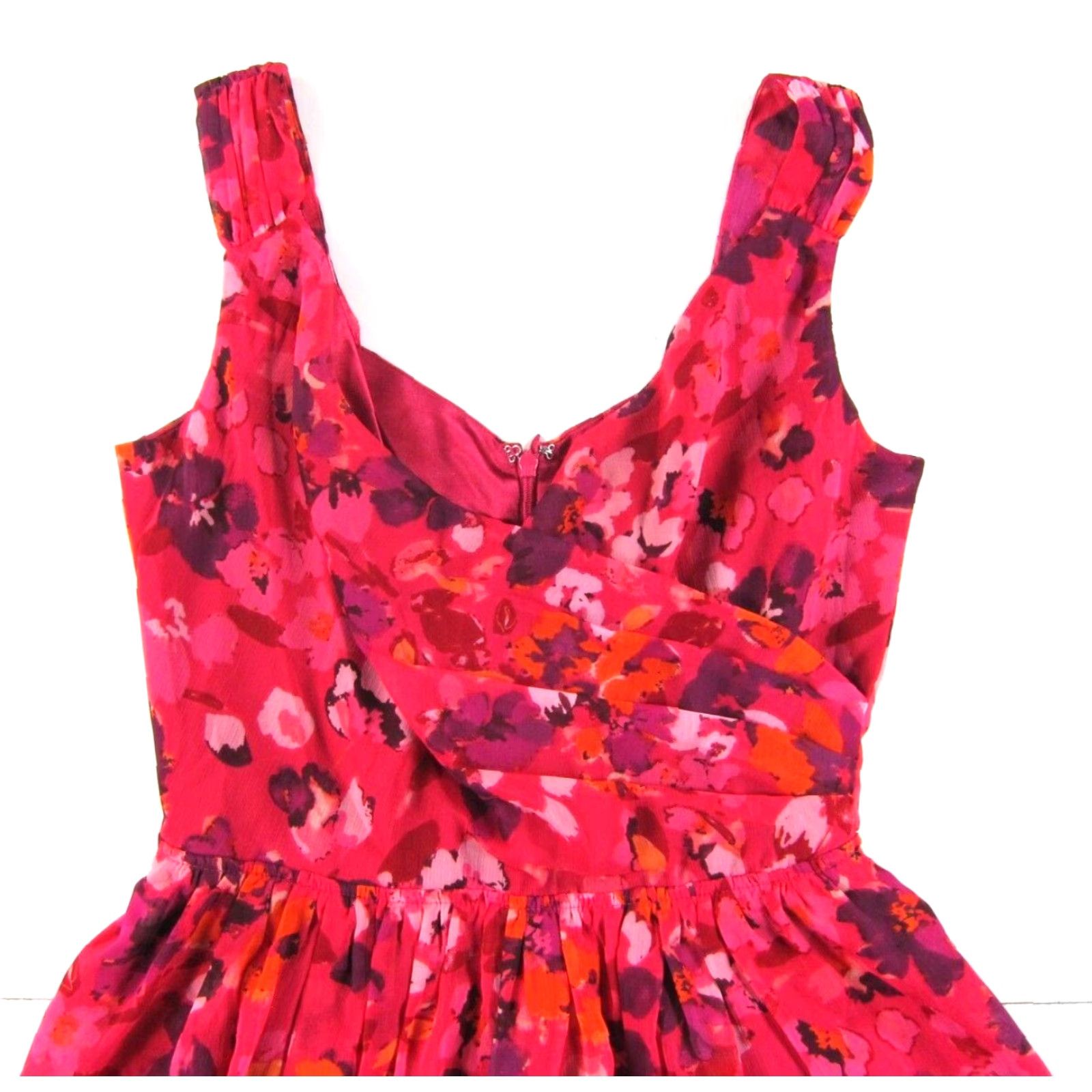 Express Express Pink Floral Silky Satin V-Neck Ruched Sleeveless Tank Sun Dress Size 8 Size M / US 6-8 / IT 42-44 - 4 Thumbnail