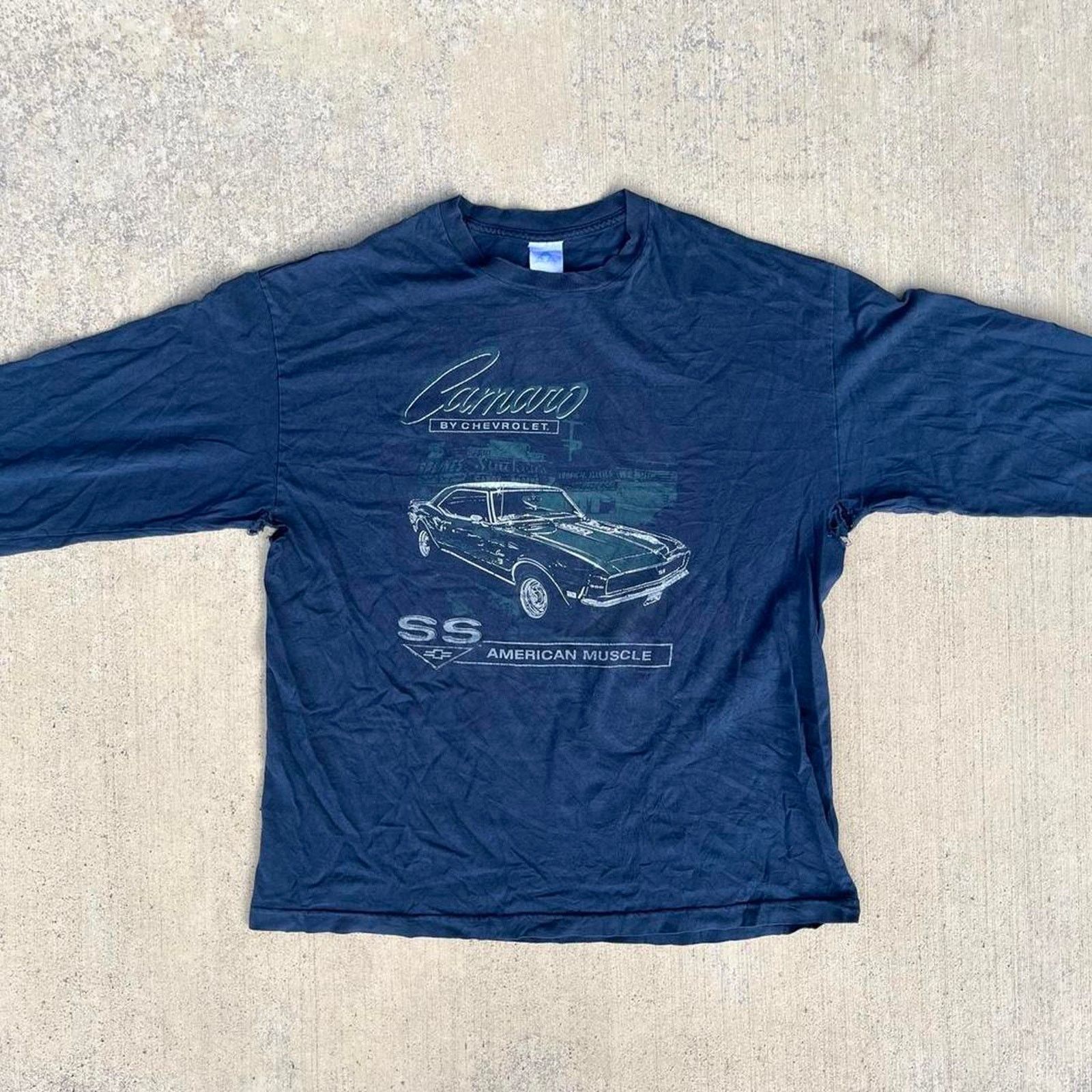 AAA American Muscle Camaro Distressed Navy Long Sleeve Chevy Car Size US L / EU 52-54 / 3 - 1 Thumbnail