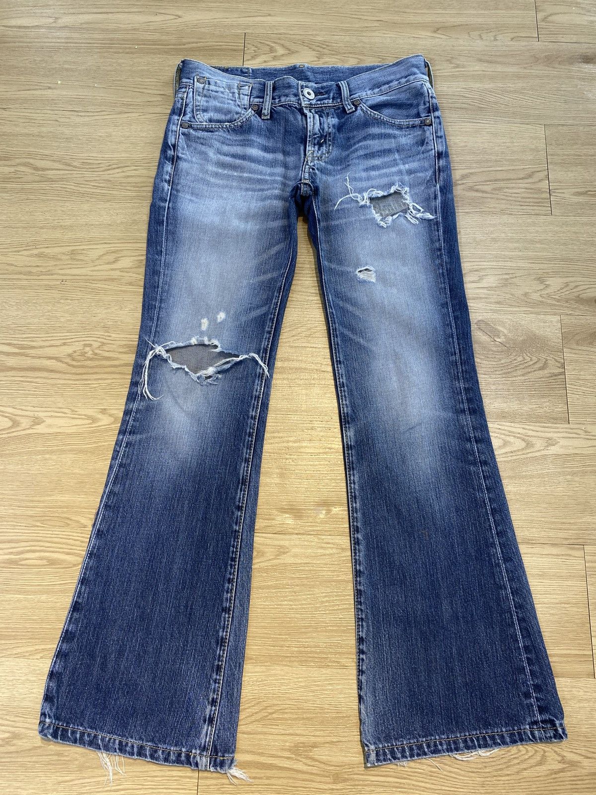 Levi's Levi’s Vintage Whiskers Blue Wash Ripped Flare Jeans Size US 30 / EU 46 - 1 Thumbnail