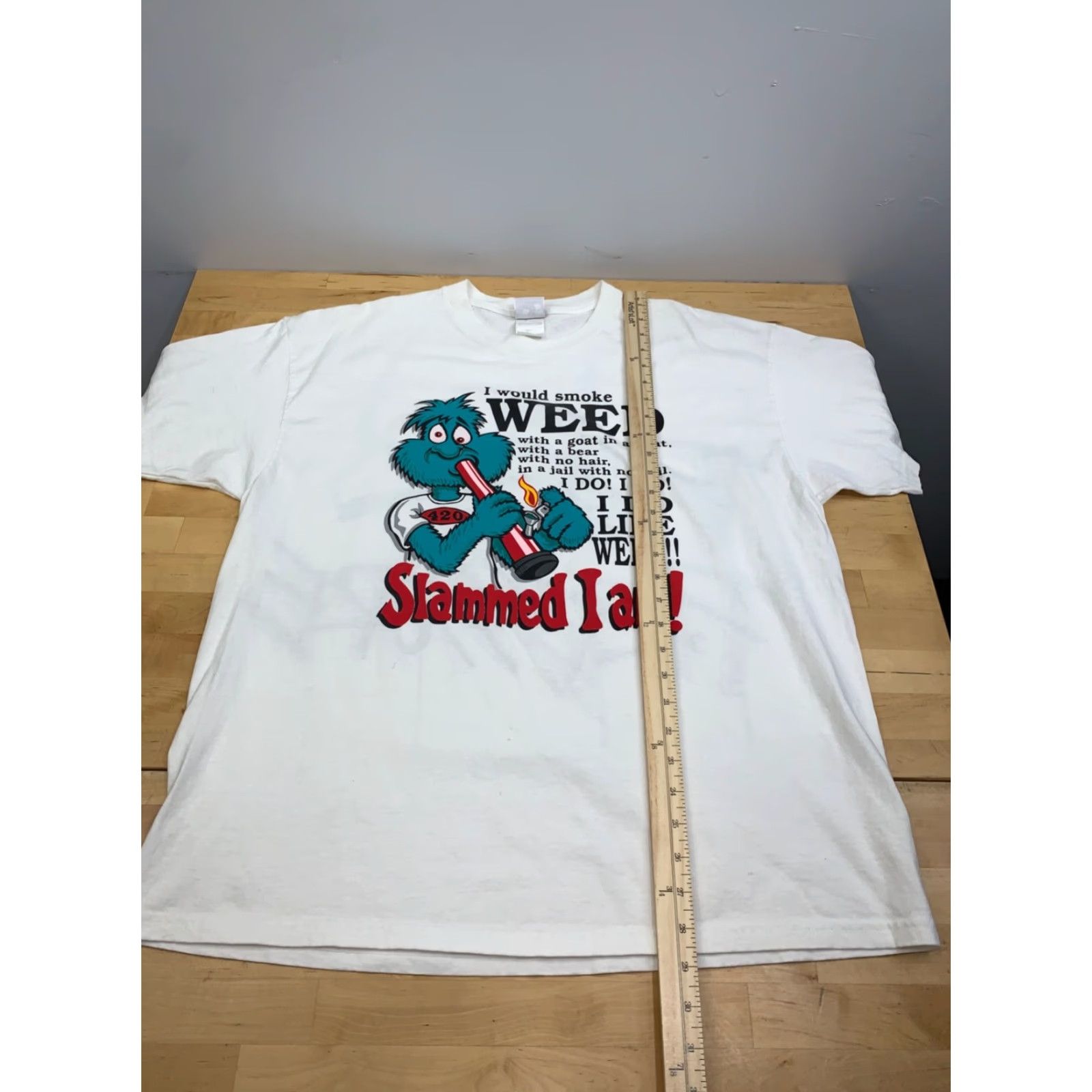 Vintage VINTAGE Slammed I Am Shirt Mens XL White Dr Seuss Parody Weed Marijuana 11833 Size US XL / EU 56 / 4 - 4 Thumbnail