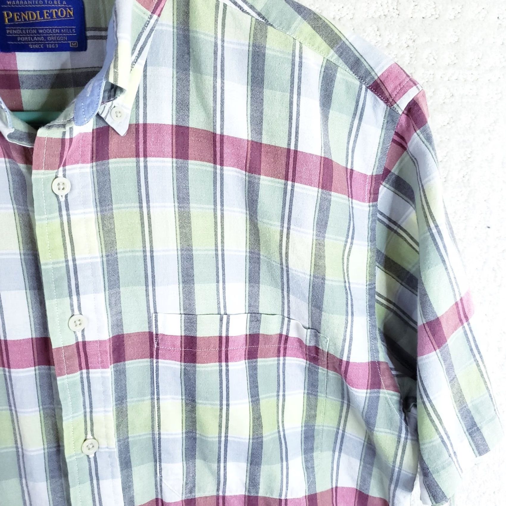 Pendleton Pendleton Shirt Mens M Short Sleeve Button Up Plaid Multicolor Pink Green Cotton Size US M / EU 48-50 / 2 - 7 Thumbnail