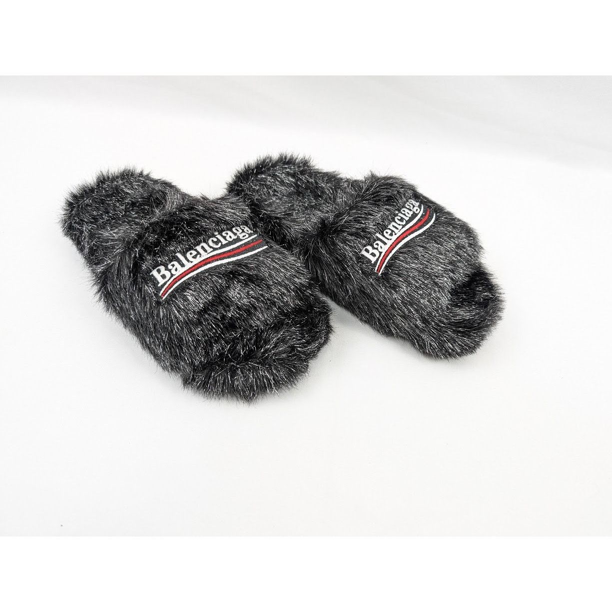 Balenciaga o1rshd1 Furry Slide Metallic in Black/Silver/White/Red Size US 6 / IT 36 - 11 Thumbnail