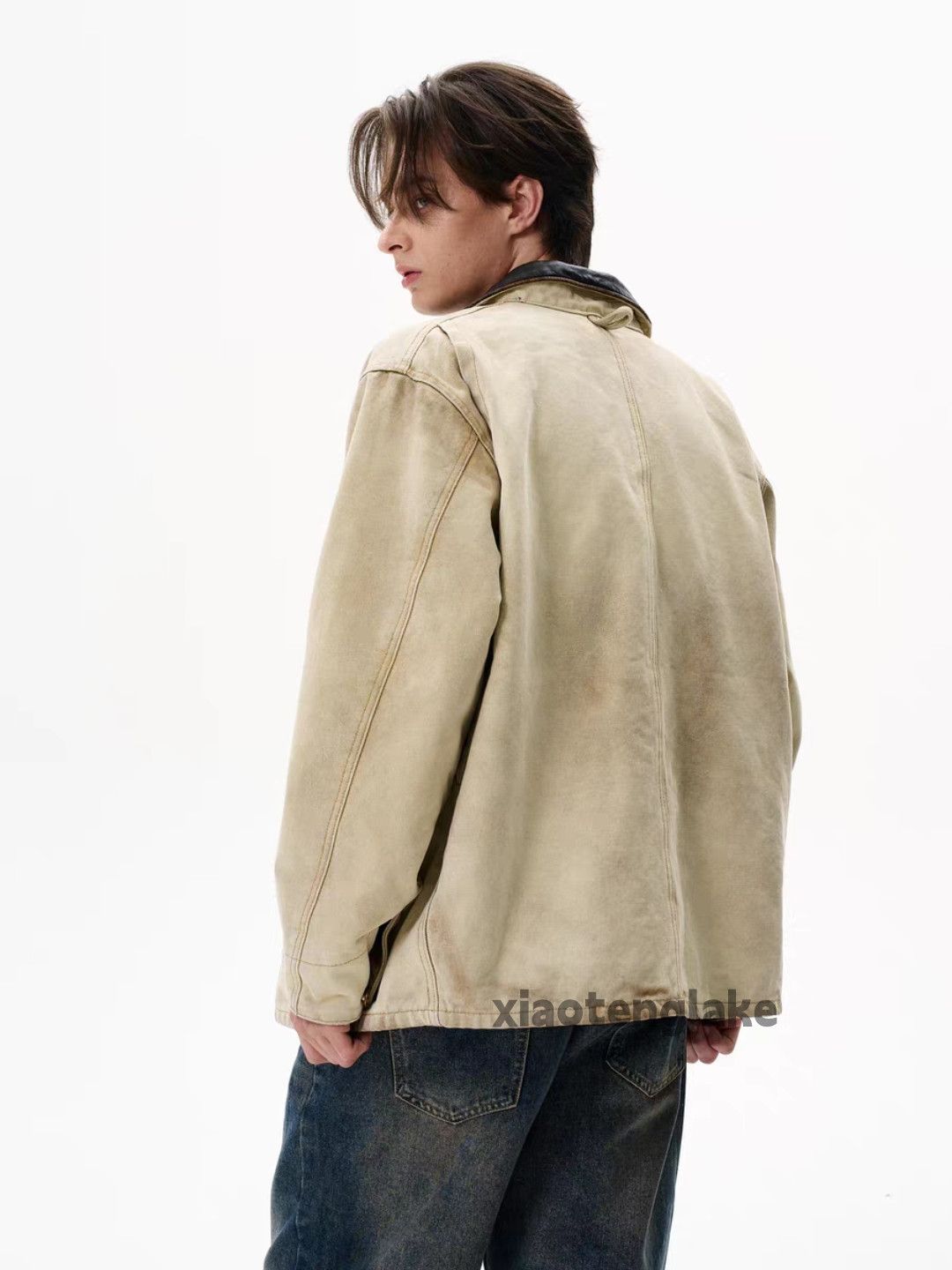 Unisex washed faded loose punk hiphop work jacket