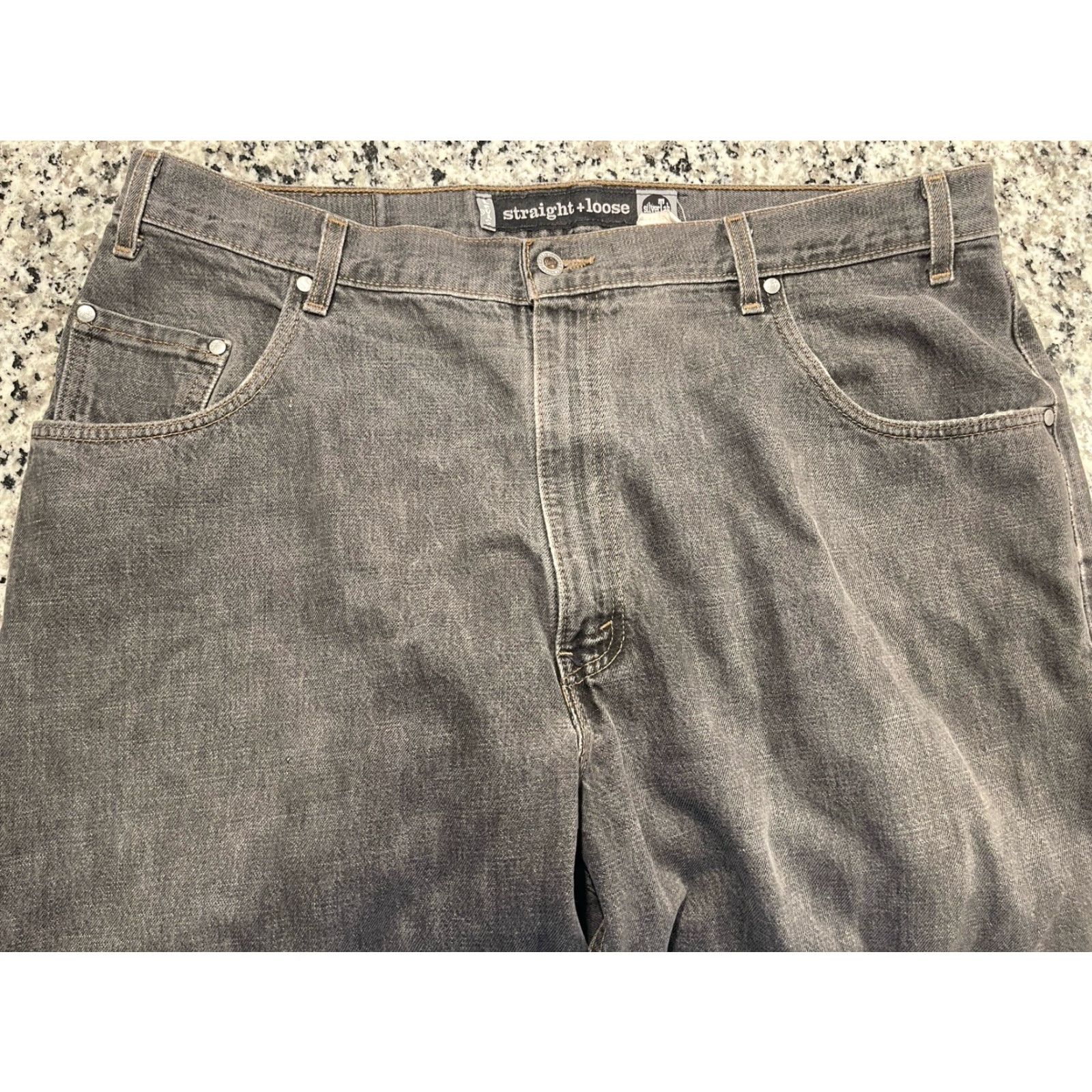 Levi's VINTAGE Levi’s SilverTab Jeans Men’s 39x30.5 Straight Loose Fit Black Denim 90s Mens Jeans Size US 39 - 2 Thumbnail