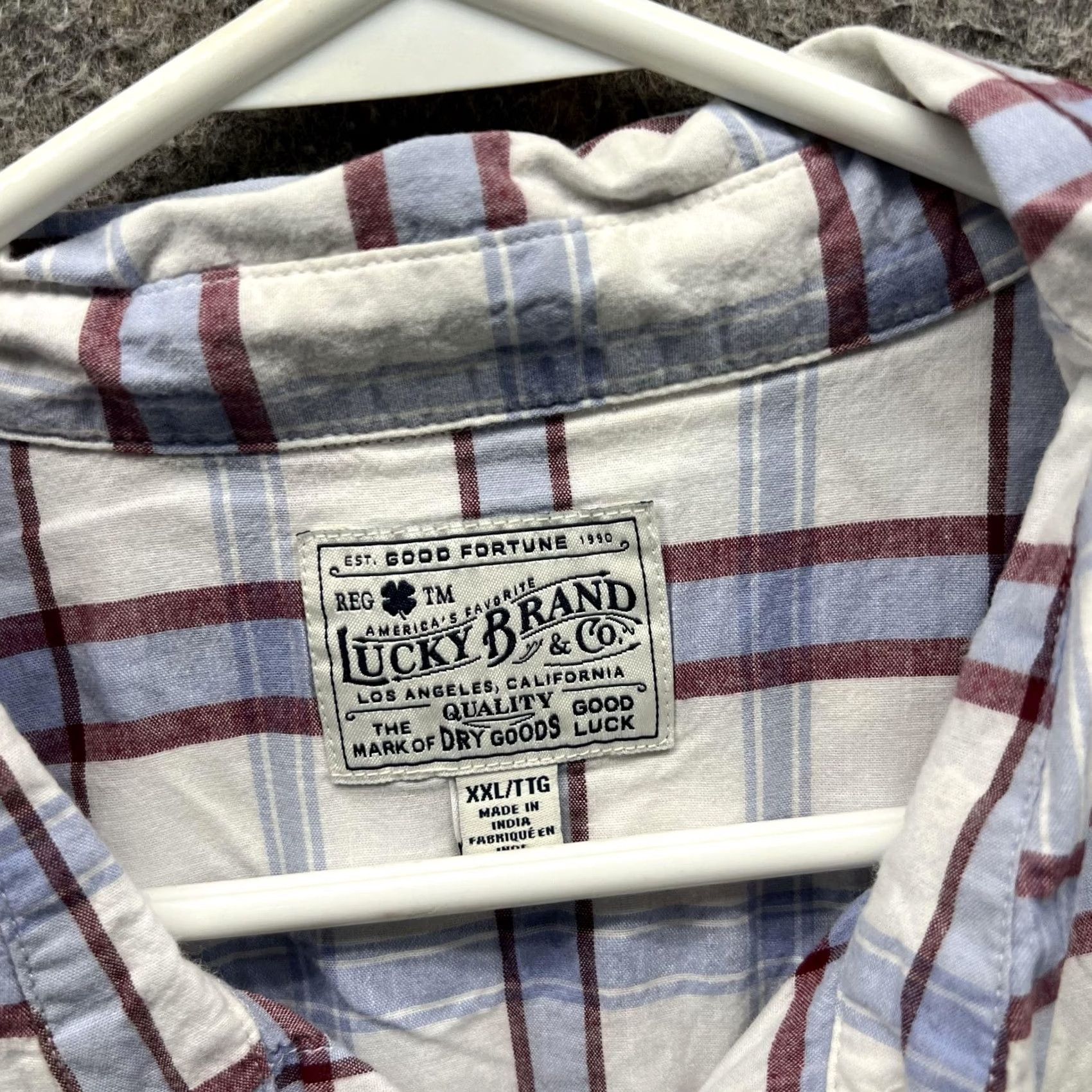 Lucky Brand Lucky Brand Shirt Mens 2XL White Plaid Short Sleeve Button Front Casual Woven Size US XXL / EU 58 / 5 - 2 Thumbnail
