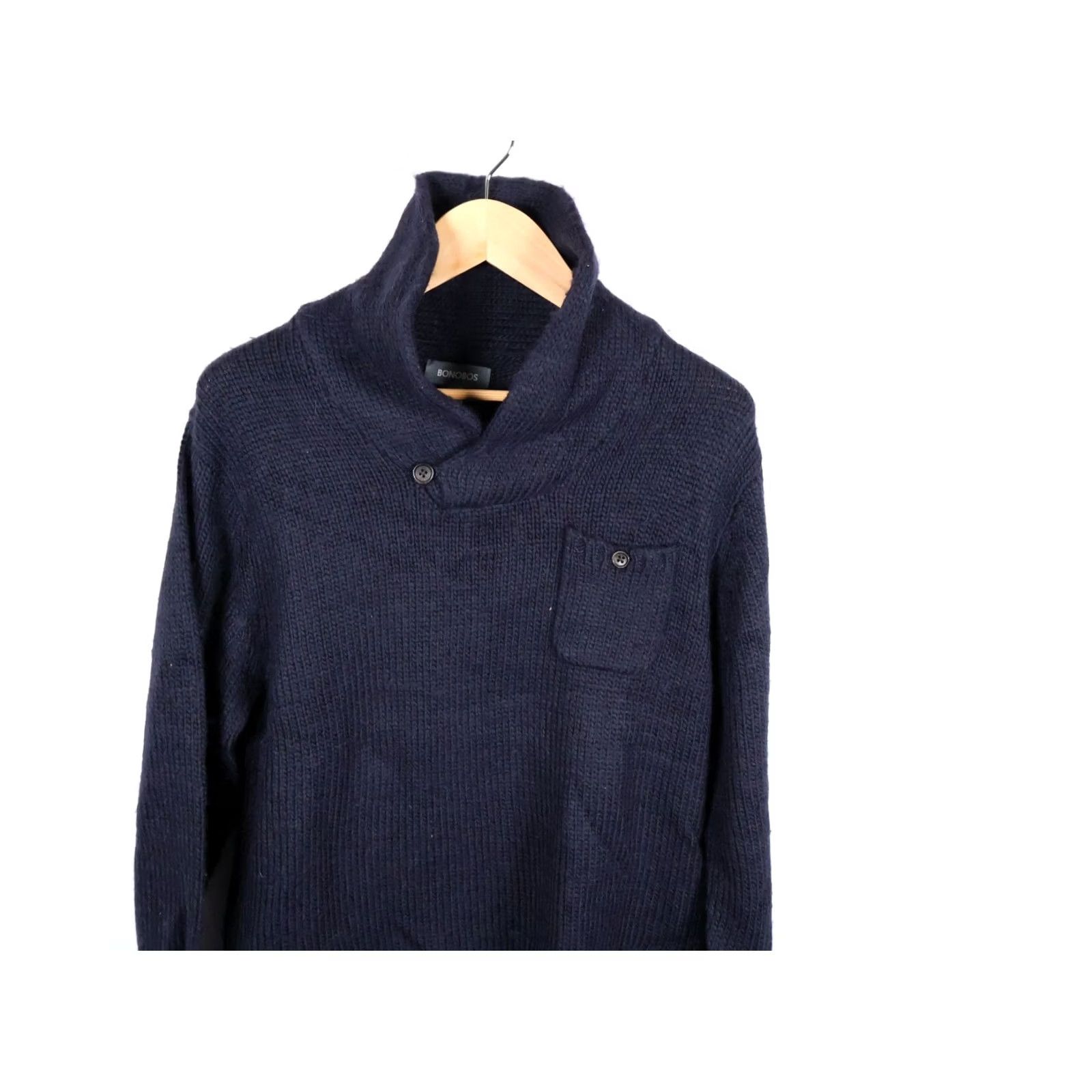 Bonobos Bonobos Sweater Mens Large Dark Blue Chunky Knit Shawl Collar Wool Alpaca Nylon Acrylic Heavyweight Pullover Casual Knit Shirt Size US L / EU 52-54 / 3 - 4 Thumbnail