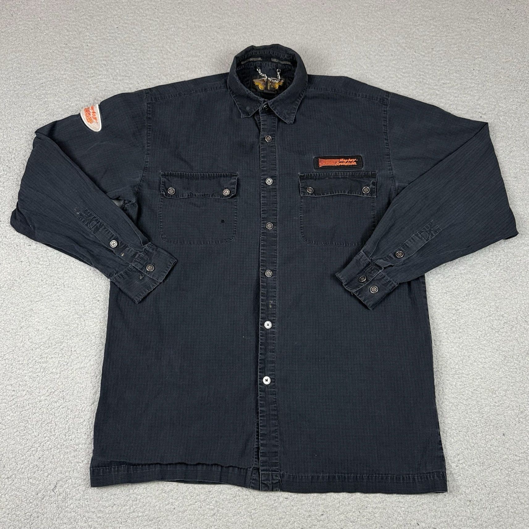 Harley Davidson Harley-Davidson Shirt Men's M Black Distressed Button-Up Grunge Casual M Size US M / EU 48-50 / 2 - 2 Thumbnail