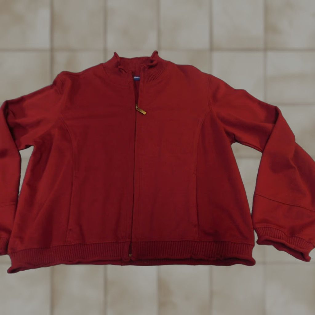 Catalina Catalina Sweater Full Zip Womens Large Red Stretch Knit Regular Ruffle Acrylic Cotton Polyester 3-Color No, wait Size L / US 10 / IT 46 - 1 Thumbnail