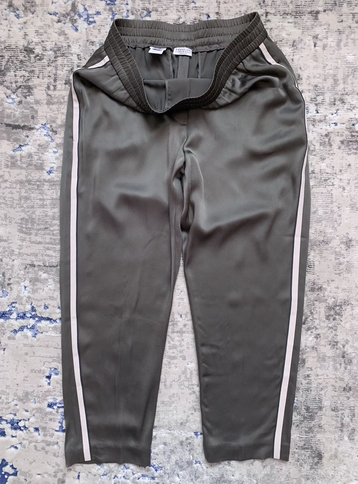 Brunello Cucinelli Brunello Cucinelli Track Stripe Pull-On Silk Pant Size 30" / US 8 / IT 44 - 2 Thumbnail