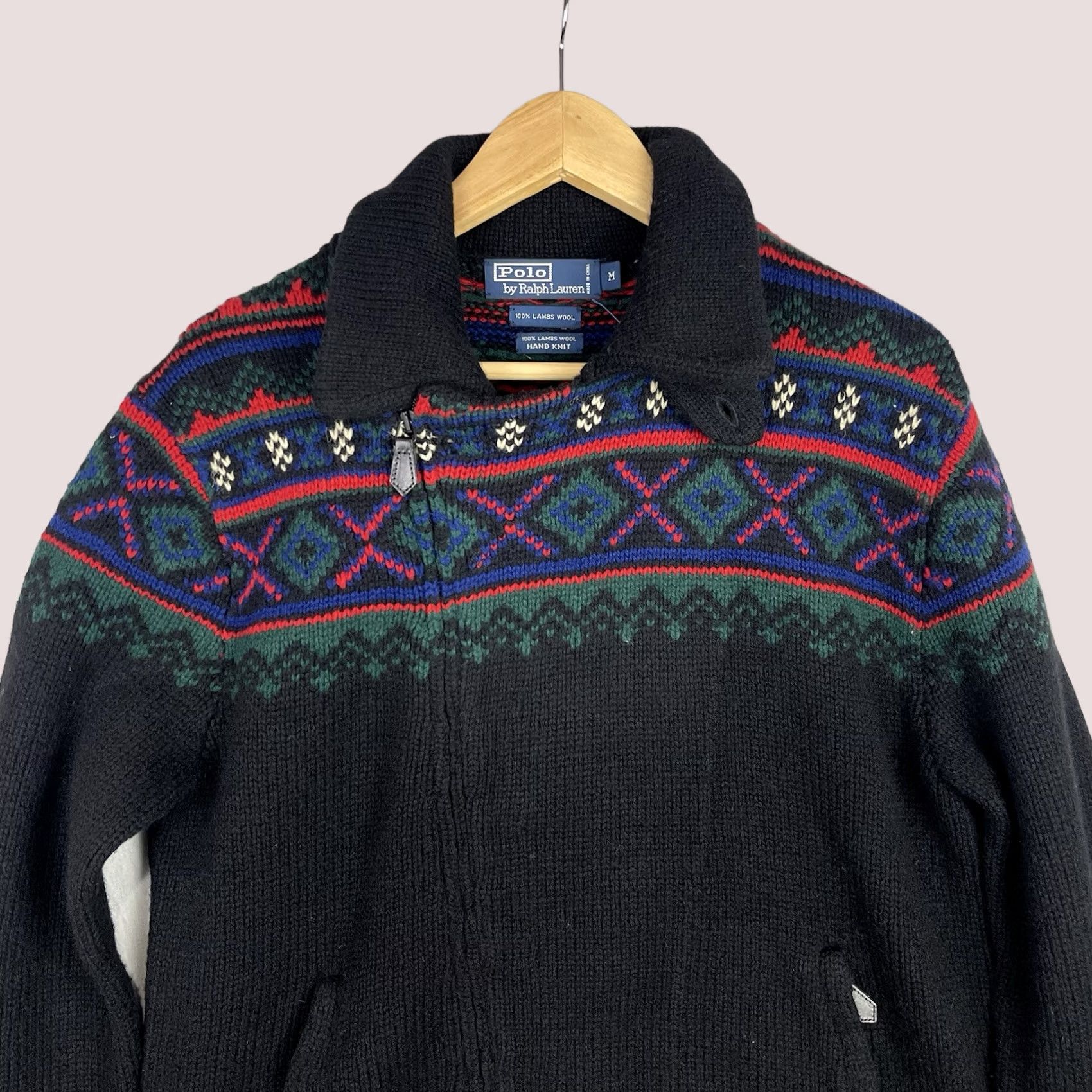 Polo Ralph Lauren Polo Ralph Lauren Sweater Mens Medium Black Hand Knit Zip Fair Isle Lambs Wool Size US M / EU 48-50 / 2 - 1 Thumbnail