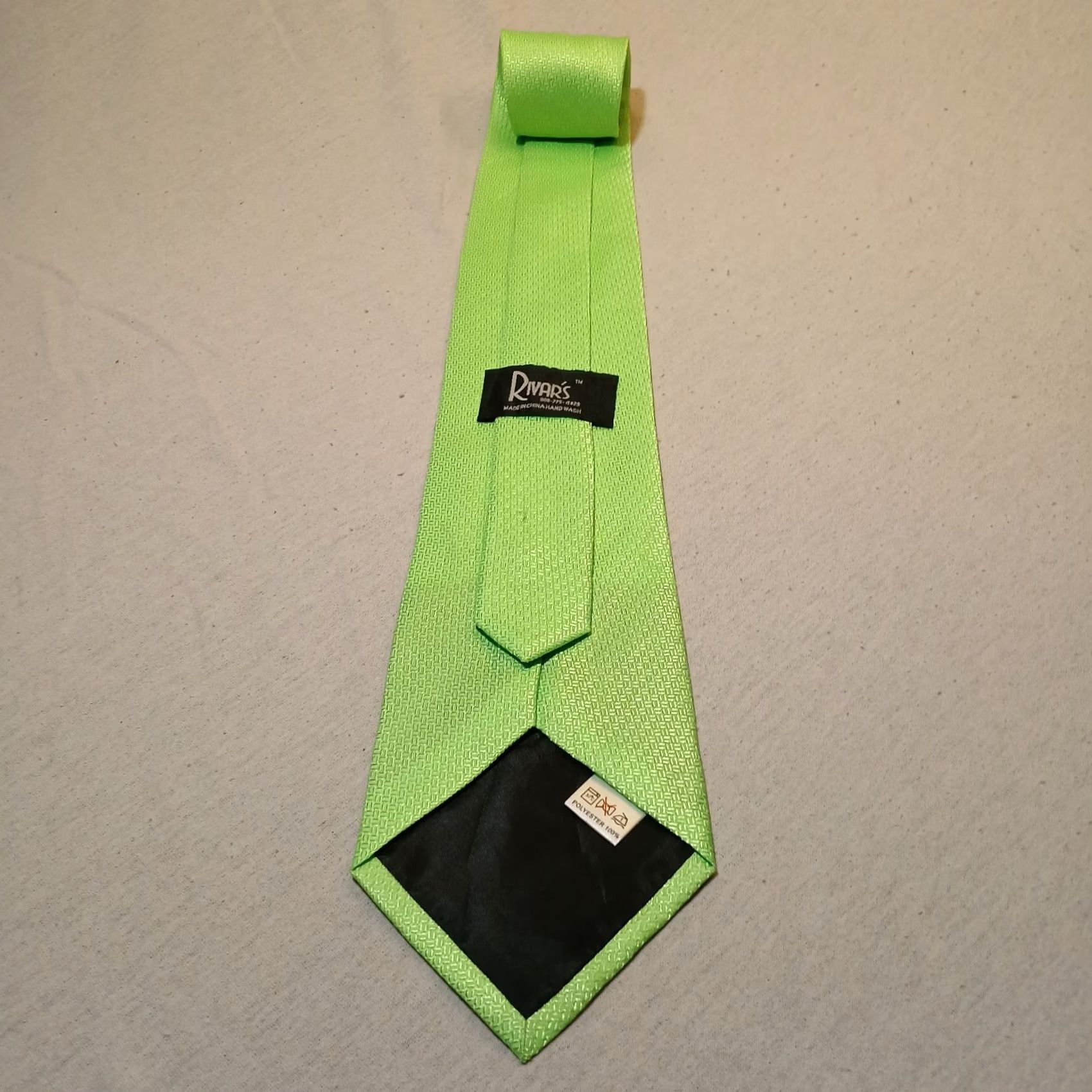 Vintage Rivar's Men's Necktie 100% Polyester Neon Green Tie 58" x 3.75" Solid Wedding Adjustable Handmade Men Tie Green Size ONE SIZE - 3 Thumbnail