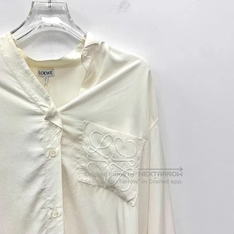 Loewe Loewe White Logo Embroidered Silk V-neck Single Button Lon Size XS / US 0-2 / IT 36-38 - 3 Thumbnail