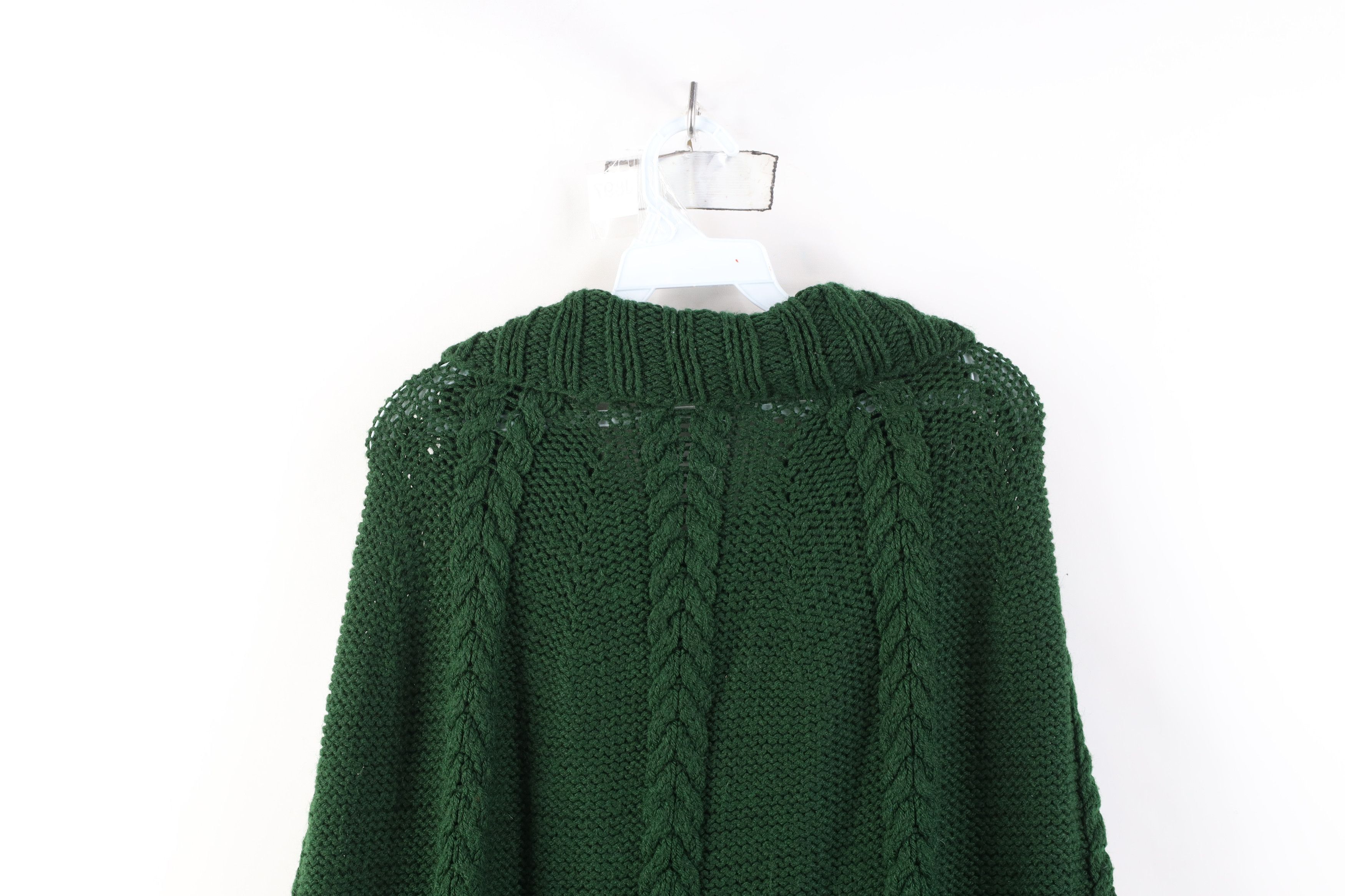 Vintage Vintage 50s 60s Boho Chic Cable Fringed Sweater Cape Green Size ONE SIZE - 12 Thumbnail