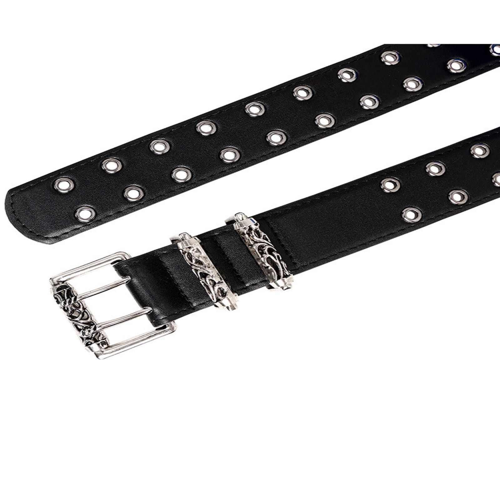 Leather Black Studded Belt with Decorative Buckle Size ONE SIZE - 7 Thumbnail
