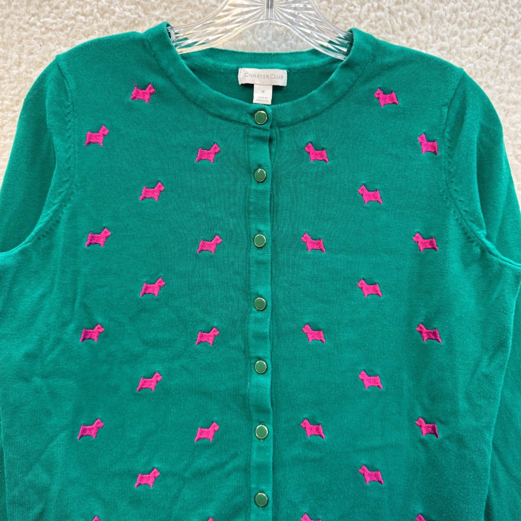 Charter Club VINTAGE Charter Club Christmas Cardigan Sweater M Women Crew Neck Green Knit Cotton Blend Terrier Dog Preppy Mens? Size M / US 6-8 / IT 42-44 - 3 Thumbnail