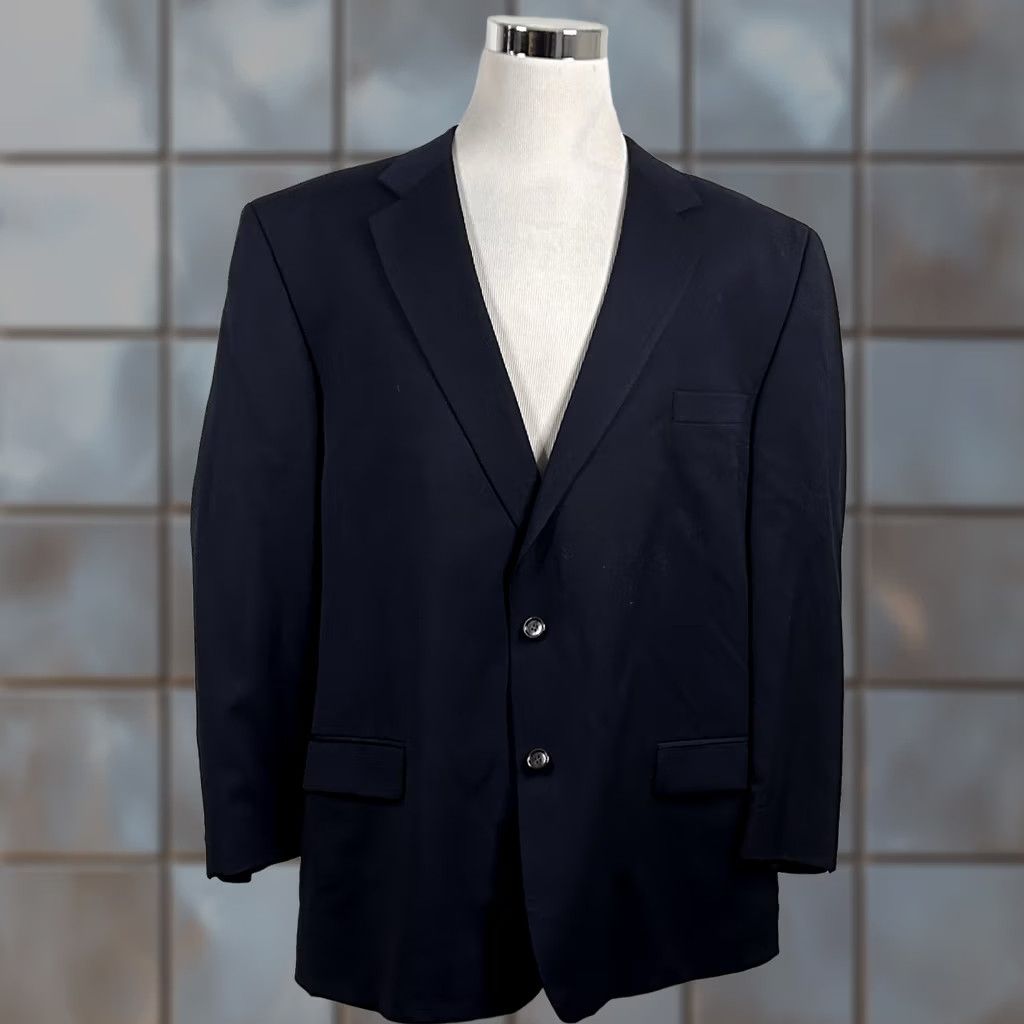Joseph Joseph & Feiss 52R Sport Coat 100% Worsted Wool Navy Blue Two-Button Vented Jacket Mens Size 52 Regular Notch Lapel Slim? Wait not. Size US XS / EU 42 / 0 - 1 Thumbnail