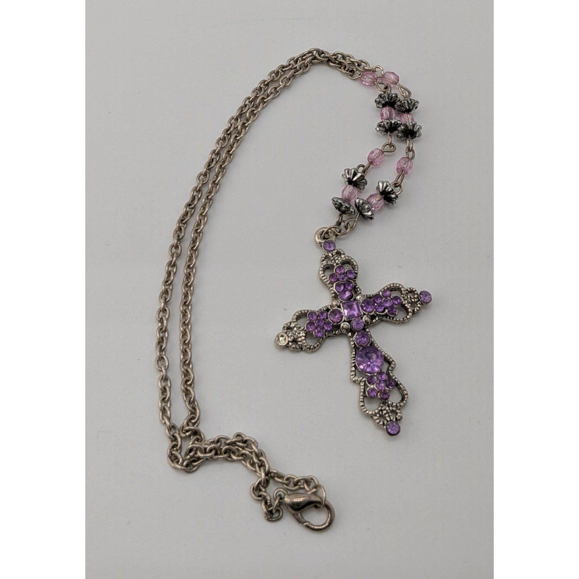 Other Pastel Goth Purple Rhinestone Cross Necklace With Beaded Cha Size ONE SIZE - 7 Thumbnail