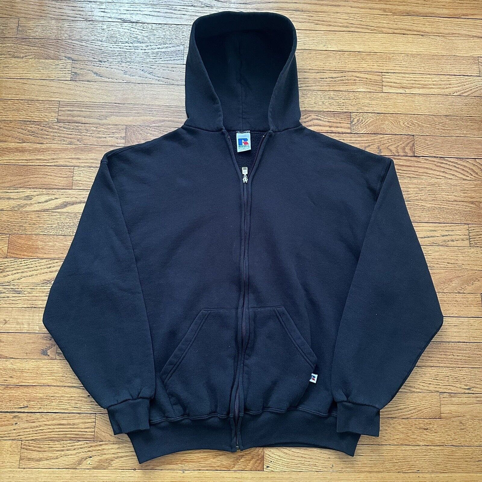 image of Russell Athletic Black Zip Up Hoodie XL Kanye West, Men's