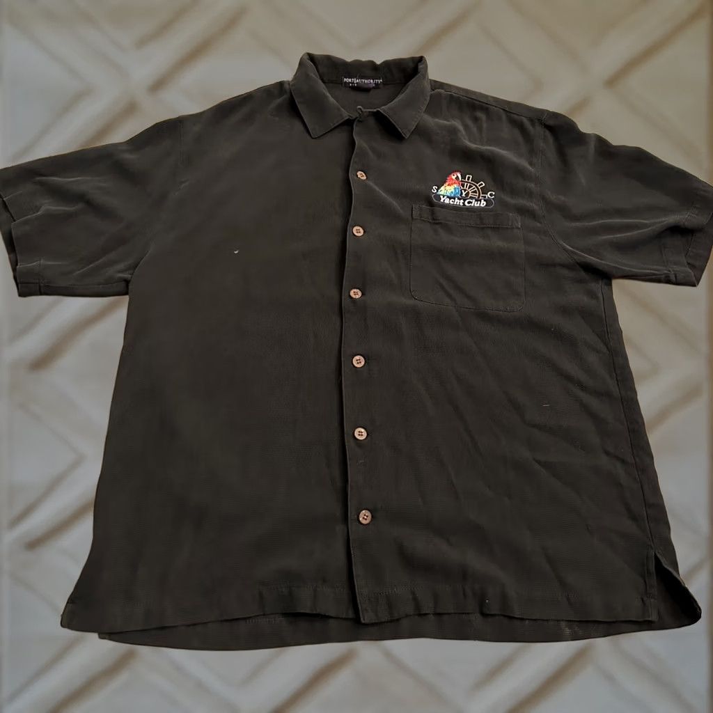 Port Authority SYC Yacht Club Button Up Black T-Shirt Large Parrot Boating Yachting Mens L Port Authority Button-Up Short Sleeve Black Yacht Club Shirt Size US L / EU 52-54 / 3 - 1 Thumbnail