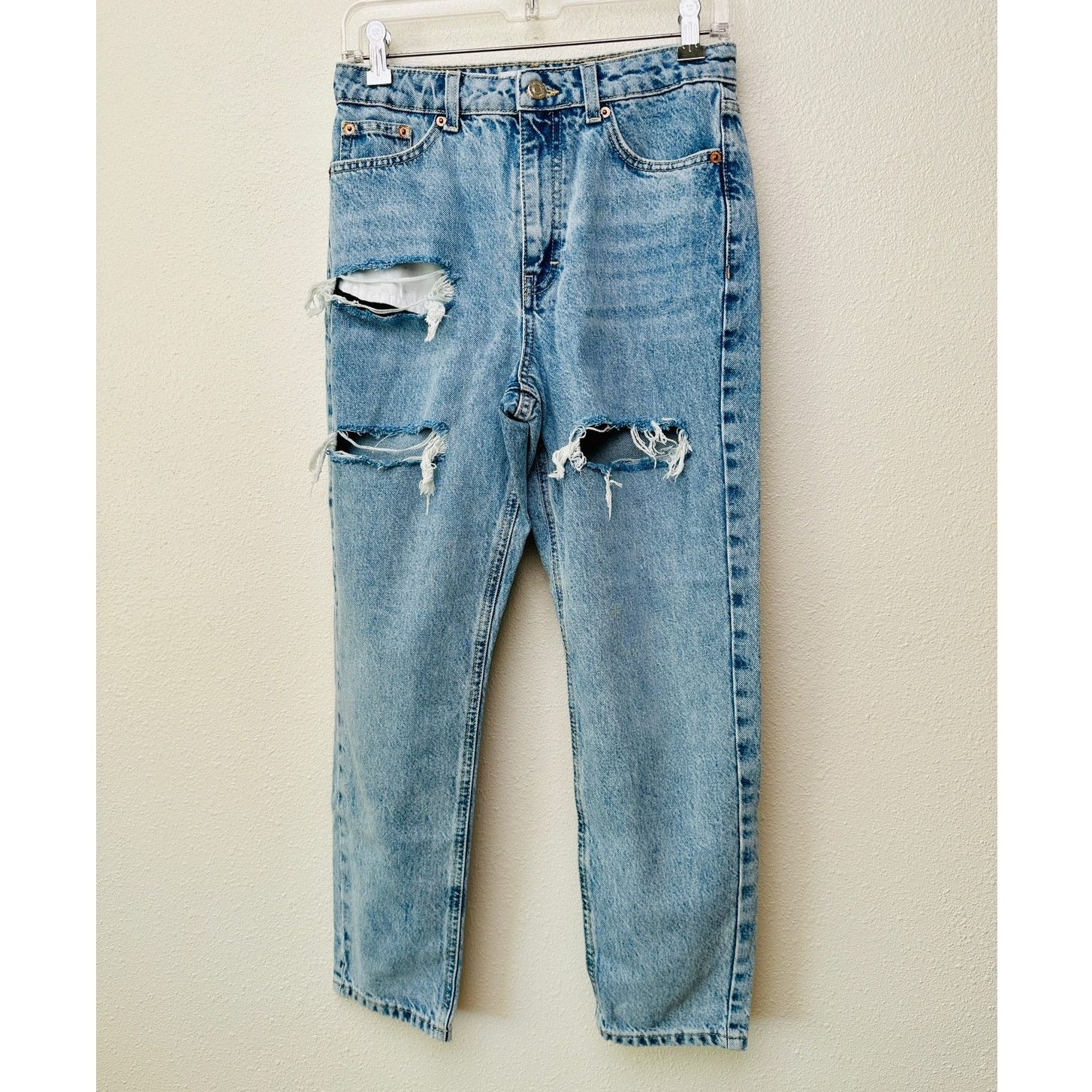 Topshop Topshop High-Waist Mom Jeans Blue W28 L30 Distressed Ripped Size 28" / US 6 / IT 42 - 3 Thumbnail