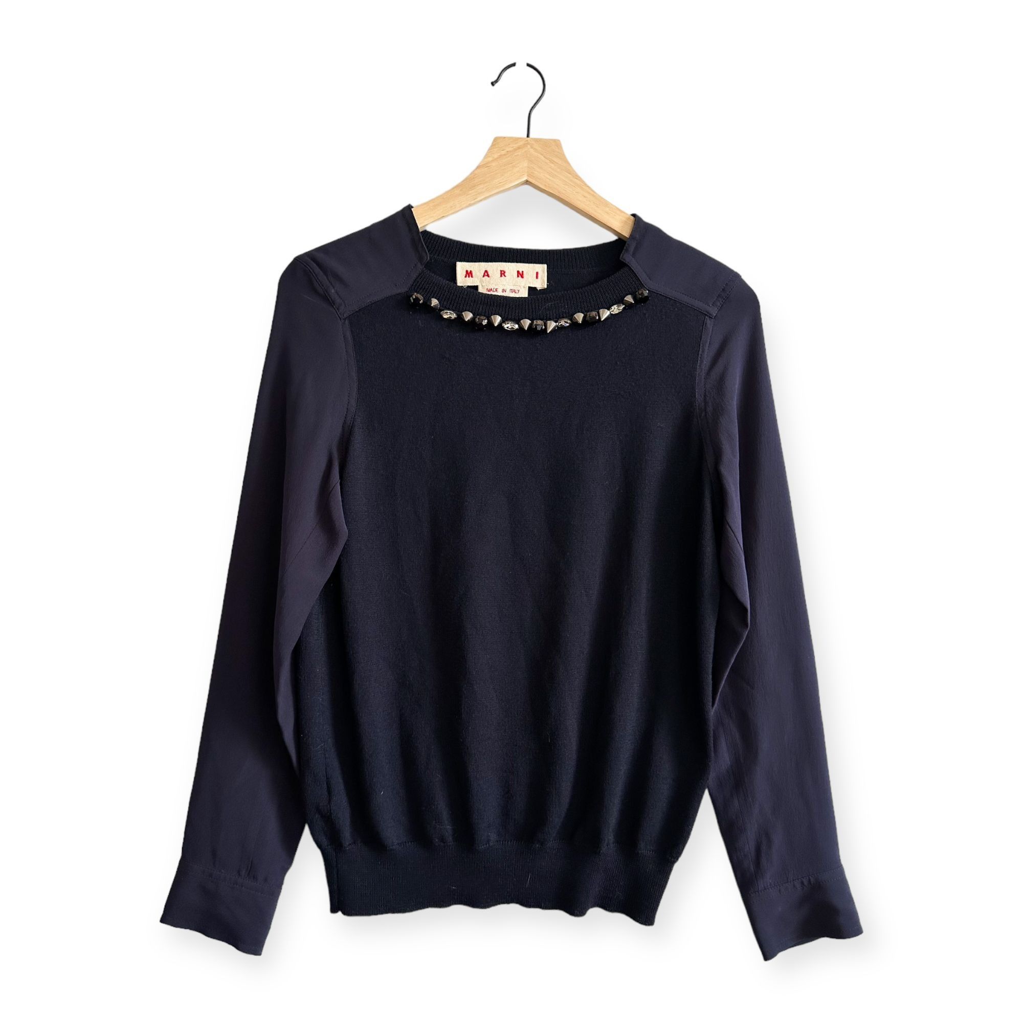 Marni Marni Embellished Wool-Silk Sweater FW2012, Blue, Size: IT Size S / US 4 / IT 40 - 1 Thumbnail