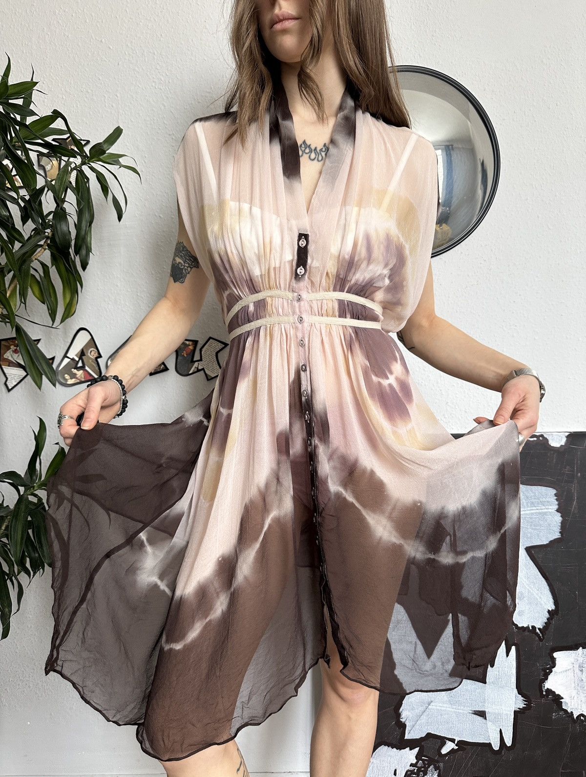 Allsaints × Vintage All Saints Tie-dye Dress Draped Silk Button up Beach Blouse Size L / US 10 / IT 46 - 8 Thumbnail