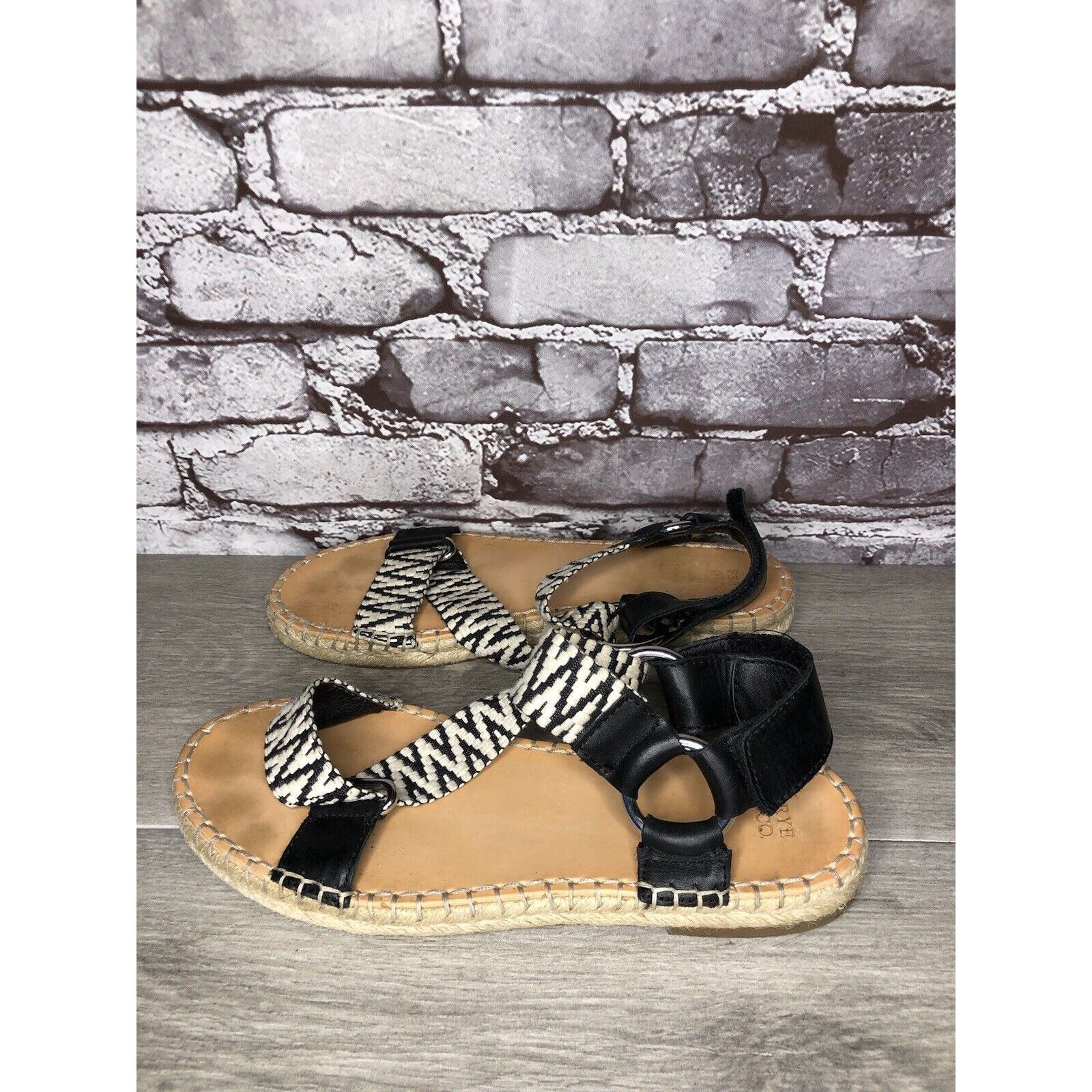 Frye Frye & Co Kole White Black Fabric Leather Espadrilles Sandal Size US 8.5 / IT 38.5 - 11 Thumbnail