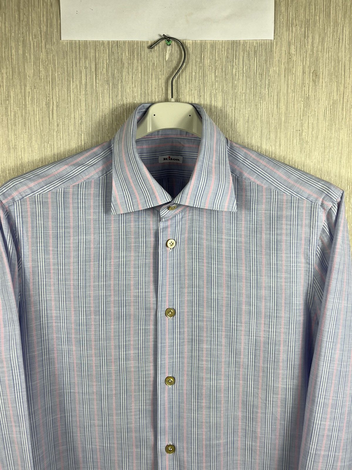 Kiton Kiton linen shirt striped pink baby blue vintage old money Size US L / EU 52-54 / 3 - 5 Thumbnail