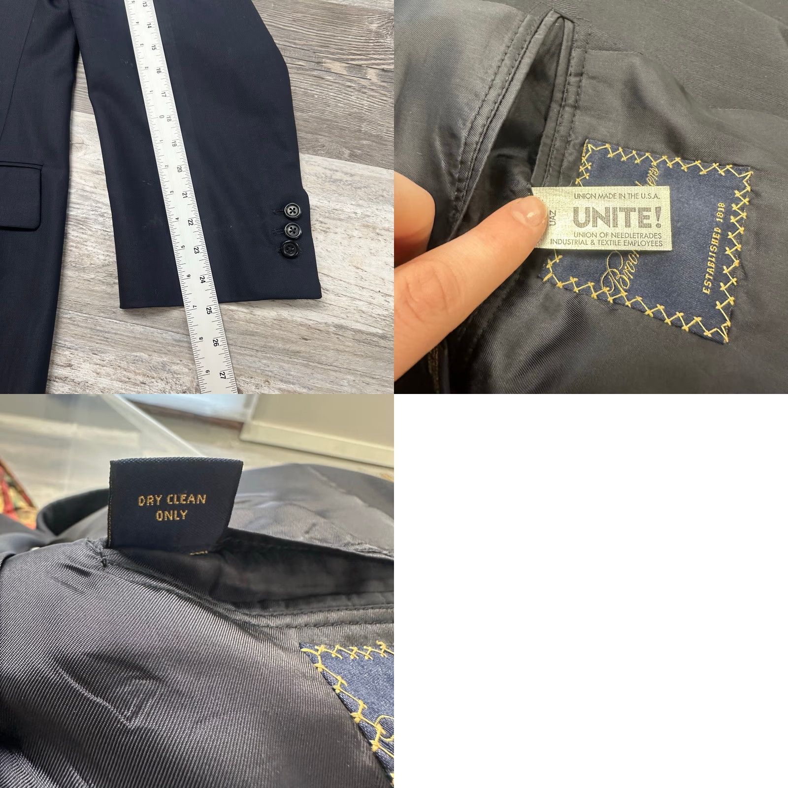 Brooks Brothers VINTAGE Brooks Brothers Navy Blue Mens 46L 2 Button Wool Blazer Sport Coat USA Made Size 46R - 9 Thumbnail