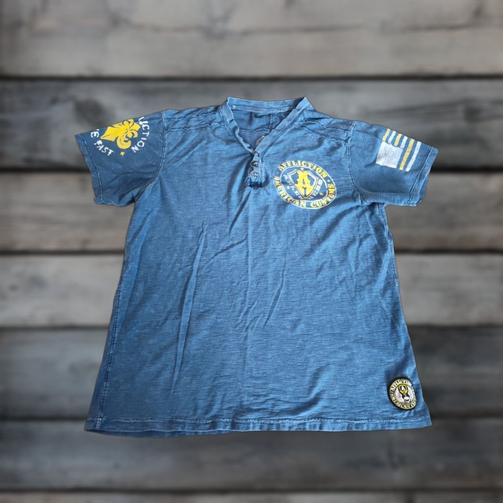 Affliction VINTAGE Affliction American Customs Y2K Button Shirt L Blue Motorcycle Biker Mens Size US L / EU 52-54 / 3 - 1 Thumbnail