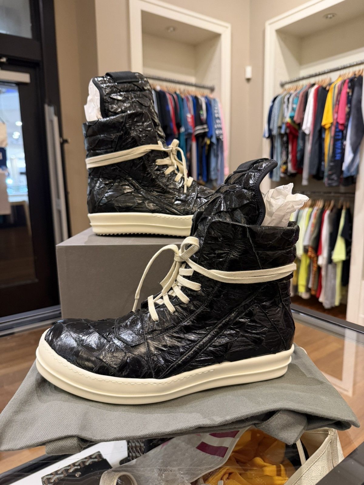 Rick Owens Rick Owens Geobaskets - Pirarucu Fishskin Black Size US 13 / EU 46 - 1 Thumbnail