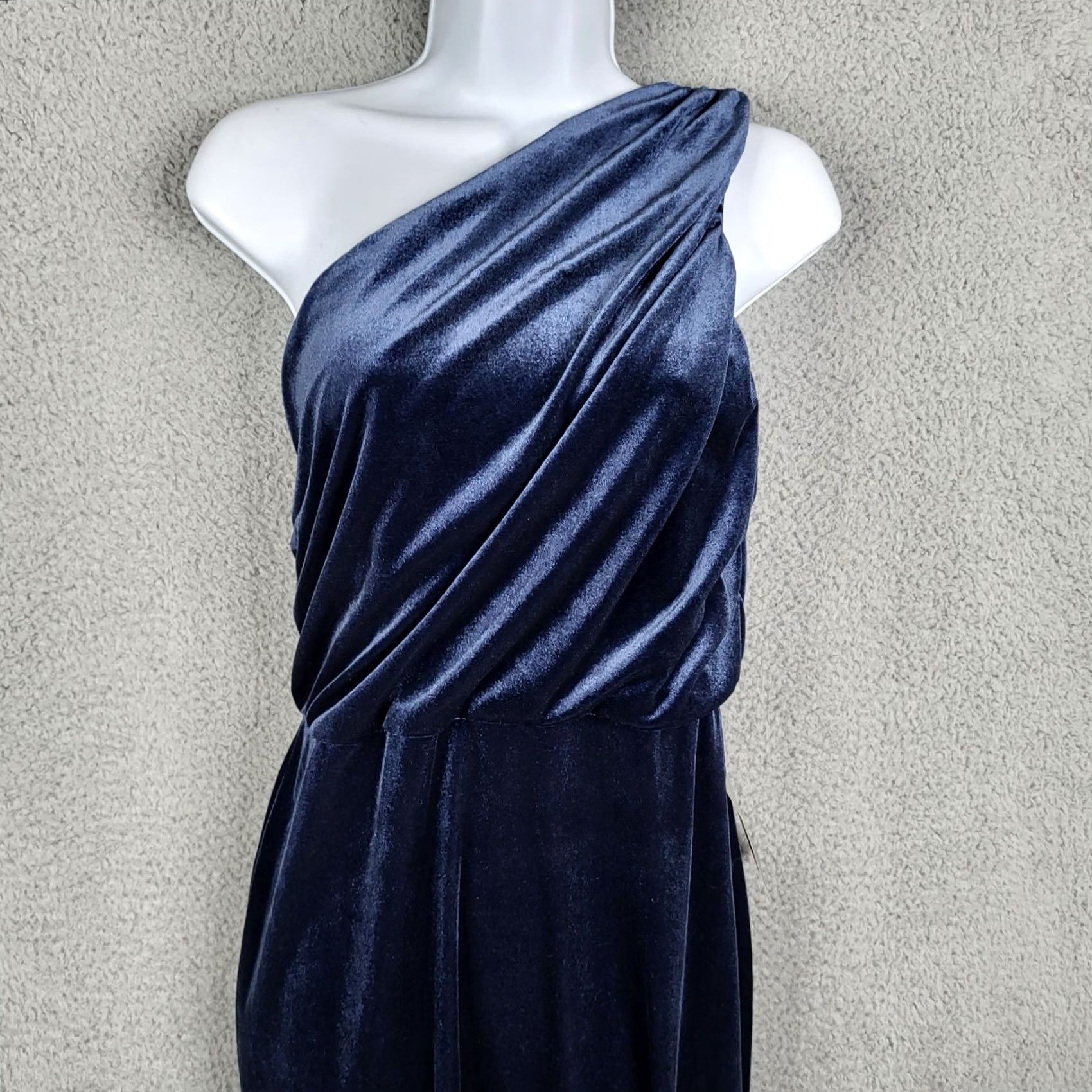 Velvet Love X Design Women’s Velvet One Shoulder Navy Dress L NEW Size L / US 10 / IT 46 - 6 Thumbnail