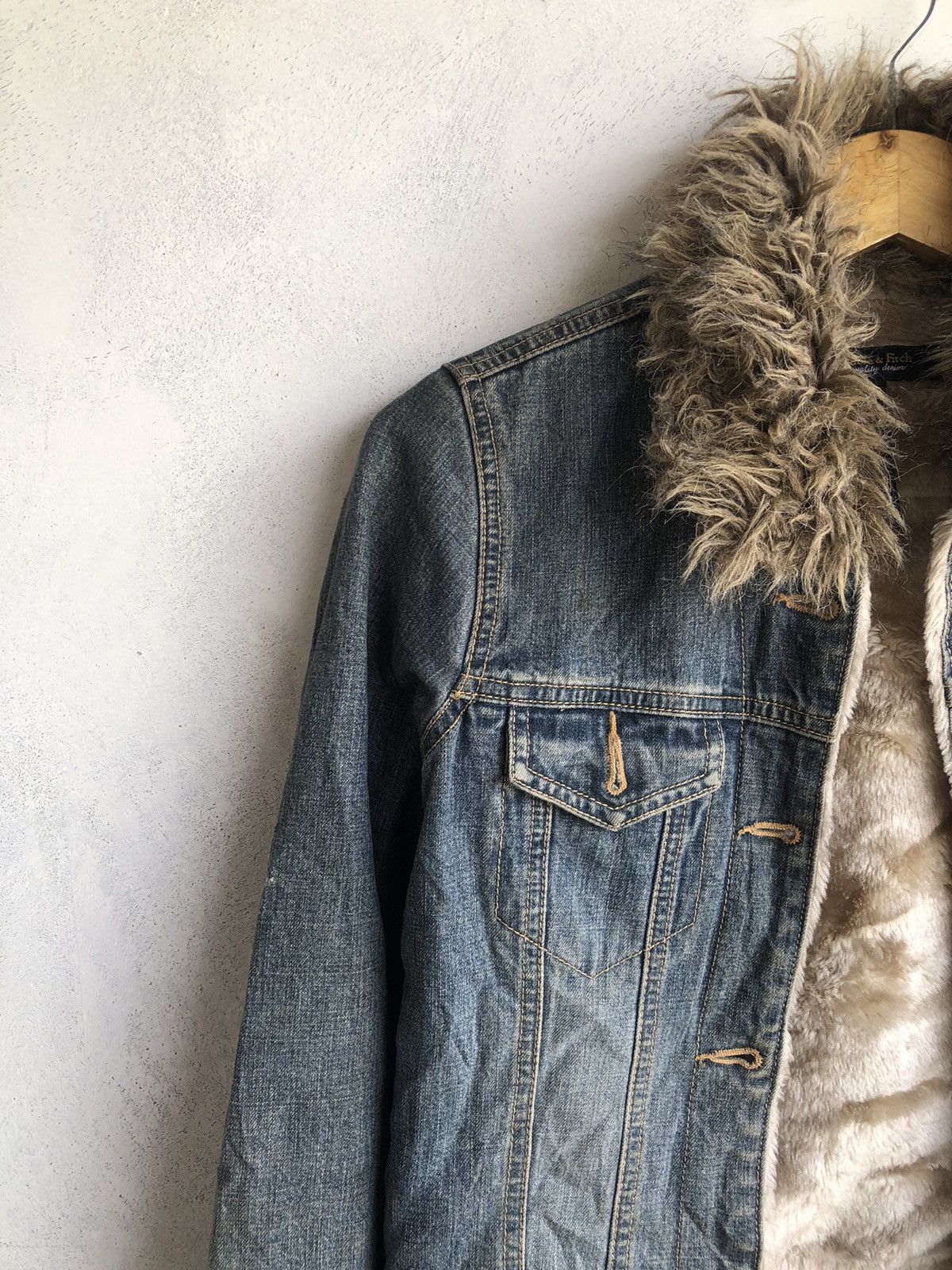 Abercrombie & Fitch Denim Fur Jacket Rock Punk Number Nine Style Size US XS / EU 42 / 0 - 4 Thumbnail
