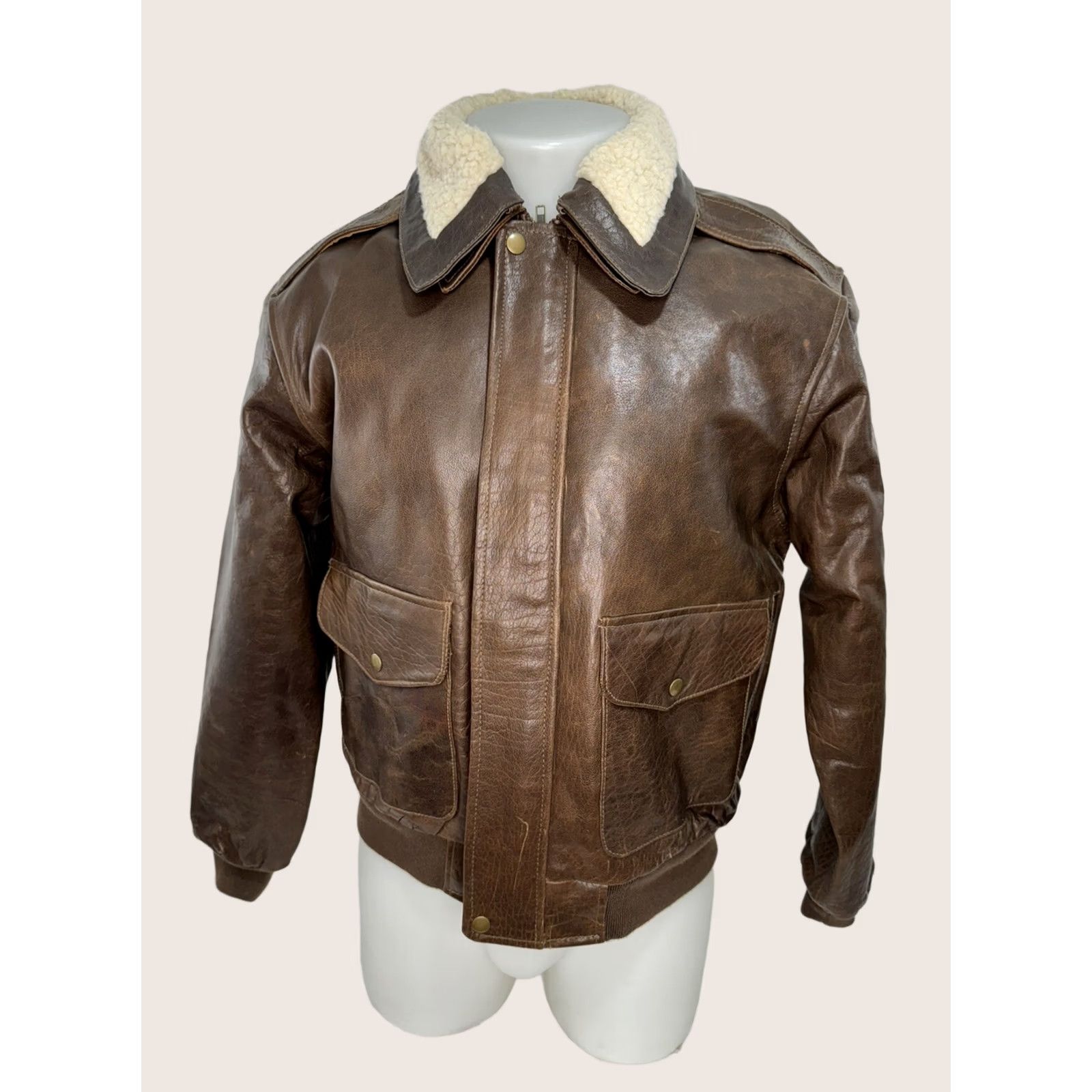 Vintage AMERICAN HIDE & LEATHER Bomber Jacket - S - Brown - Leather - Removable Fleece Collar - Full Zip - Men's Shirt/Jacket? Size US S / EU 44-46 / 1 - 1 Thumbnail