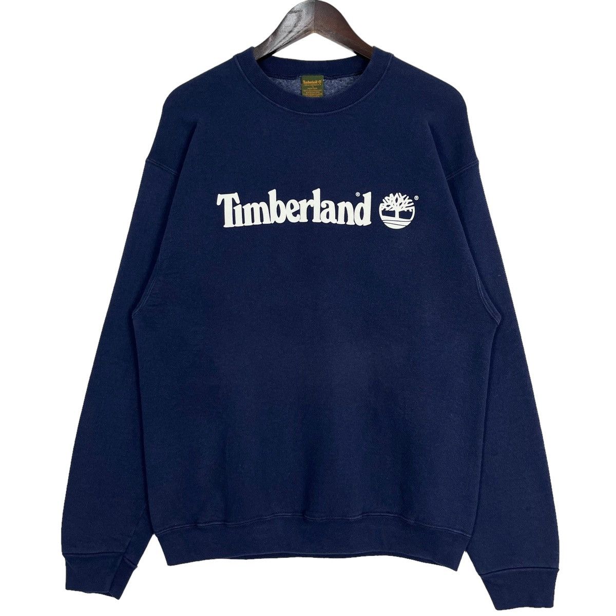 image of Timberland Weather Gear Big Logo Printed Sweatshirt in Navy Blue, Men's (Size Large)